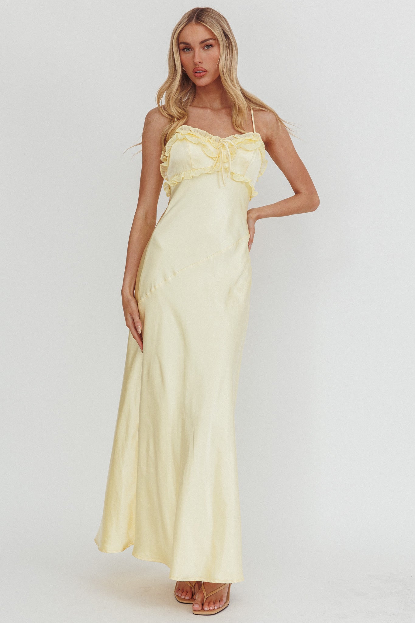 Caryn Frill Trim Maxi Dress Butter by Selfie Leslie