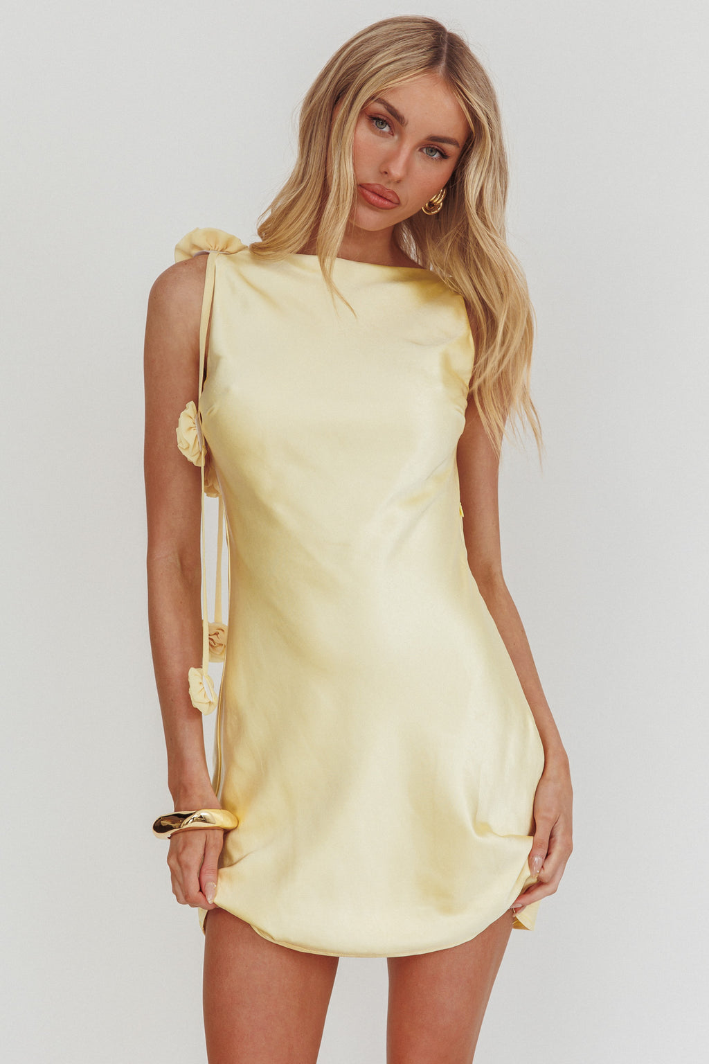 Collecting Memories Backless Rosette String Mini Dress Butter by Selfie Leslie