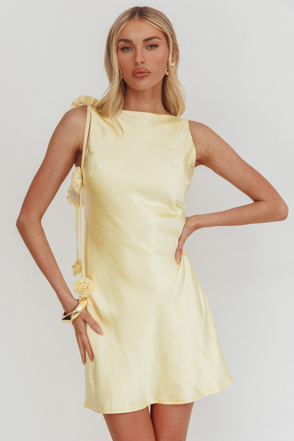 Collecting Memories Backless Rosette String Mini Dress Butter by Selfie Leslie