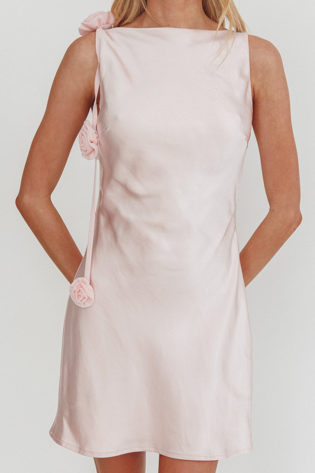 Collecting Memories Backless Rosette String Mini Dress Pink by Selfie Leslie