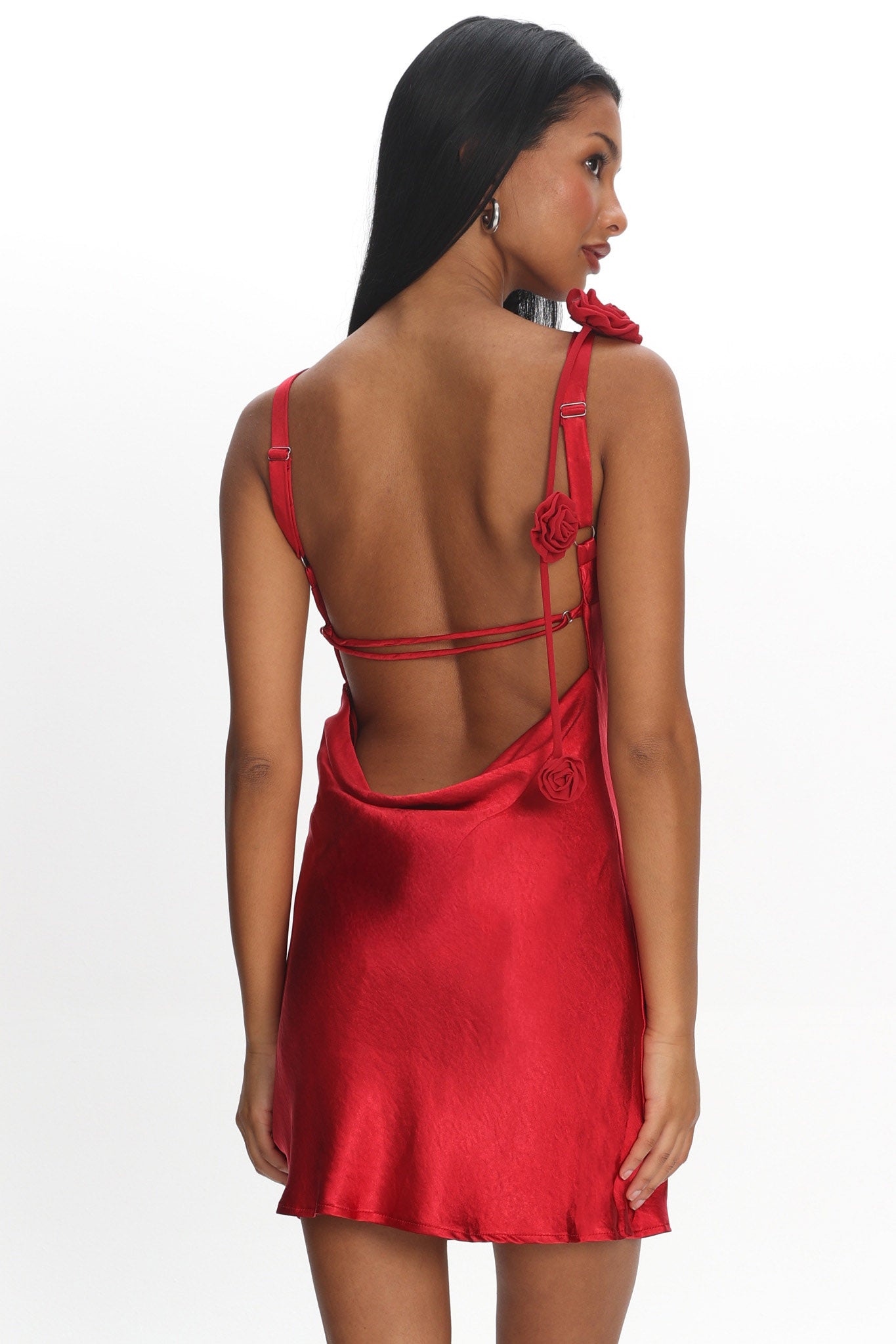 Shop the Collecting Memories Backless Rosette String Mini Dress Red Shop the Collecting Memories Backless Rosette String Mini Dress Red