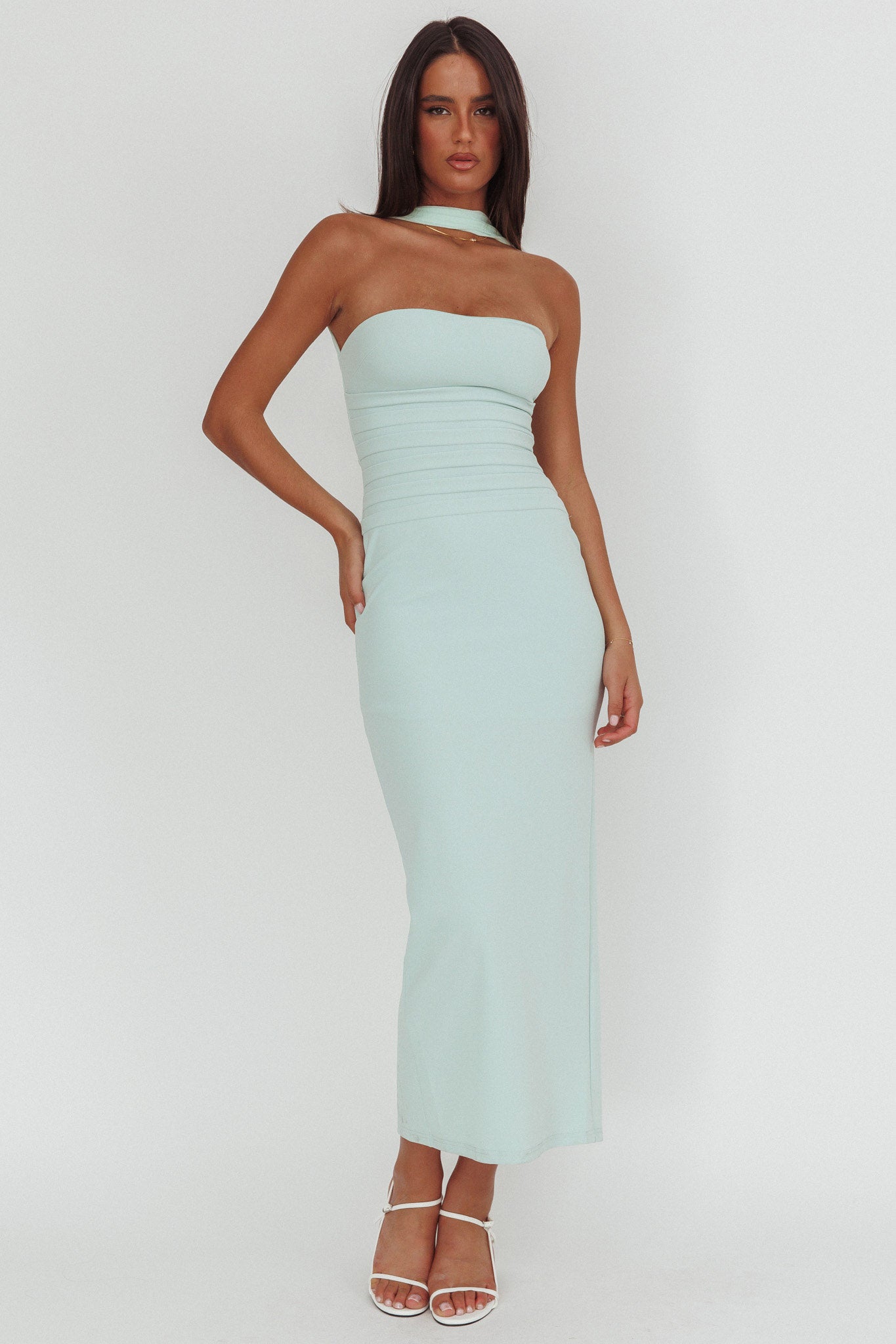 Luna Sol Reverse Halter Maxi Dress Mint by Selfie Leslie