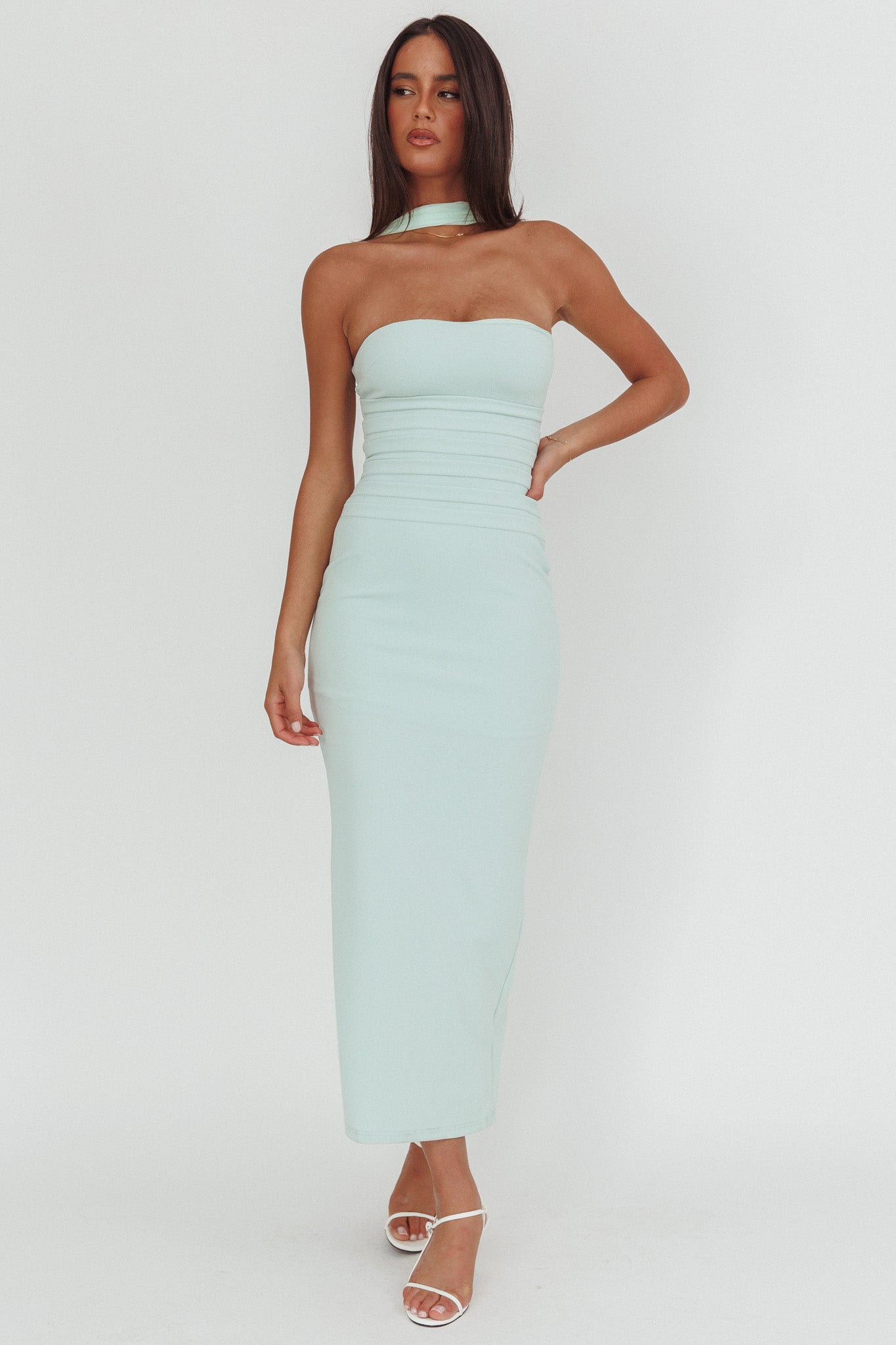 Luna Sol Reverse Halter Maxi Dress Mint by Selfie Leslie