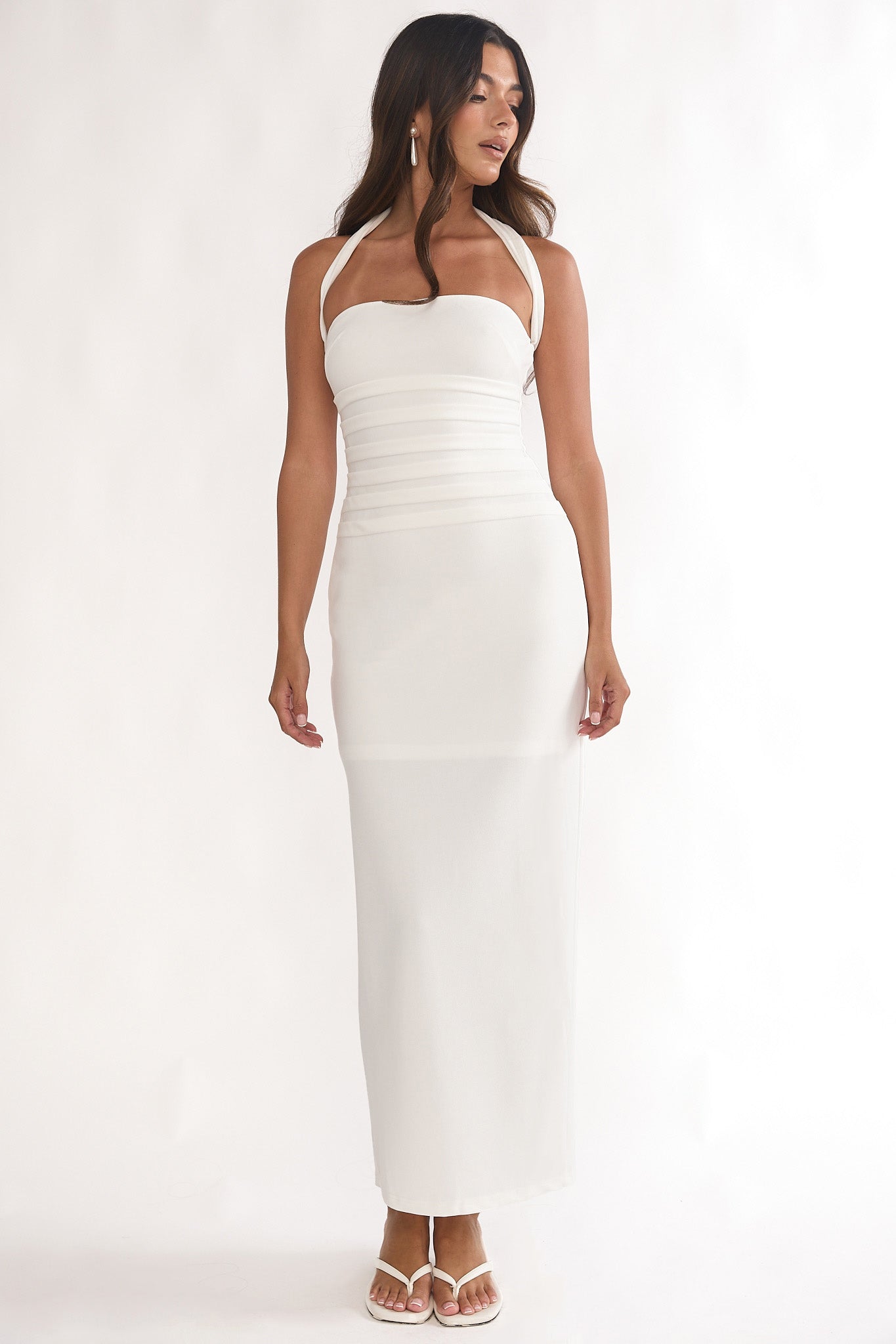 Fly Me To Paris Pleat Bodice Halterneck Maxi Dress White by Selfie Leslie