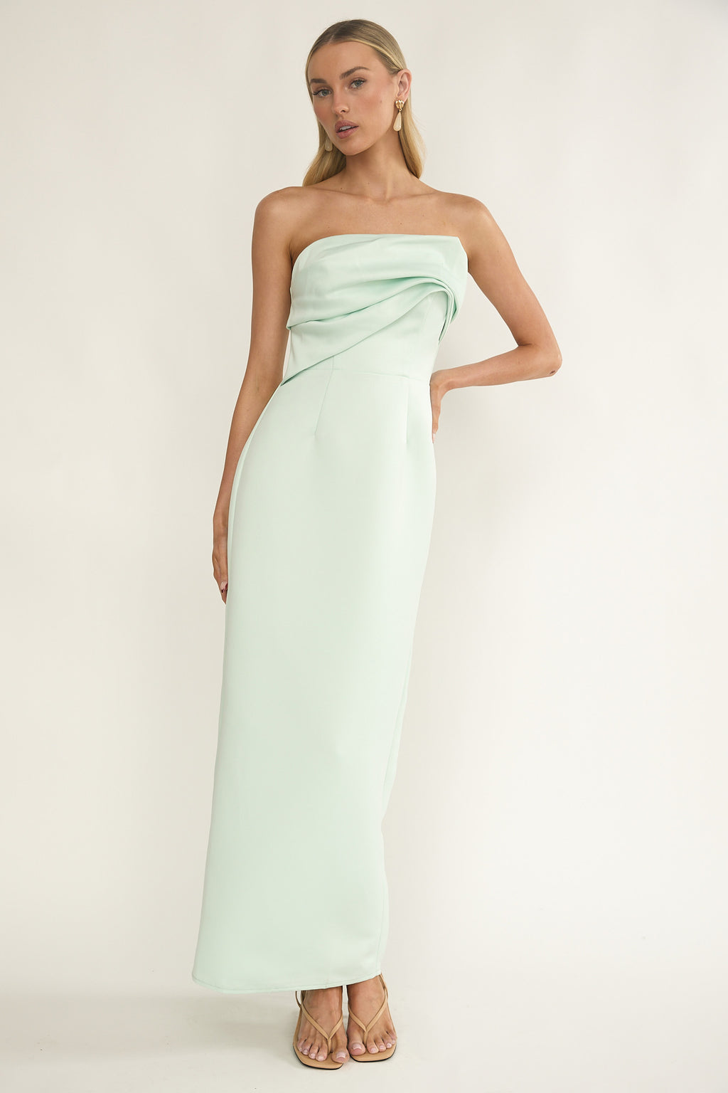 Fleur Sky Strapless Pleat Bust Maxi Dress Mint by Selfie Leslie