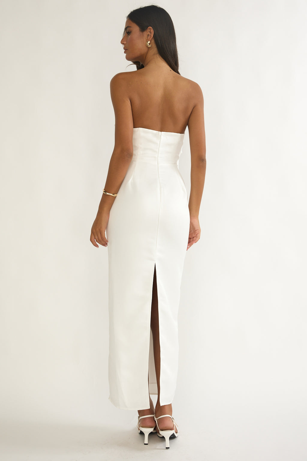Fleur Sky Strapless Pleat Bust Maxi Dress White by Selfie Leslie
