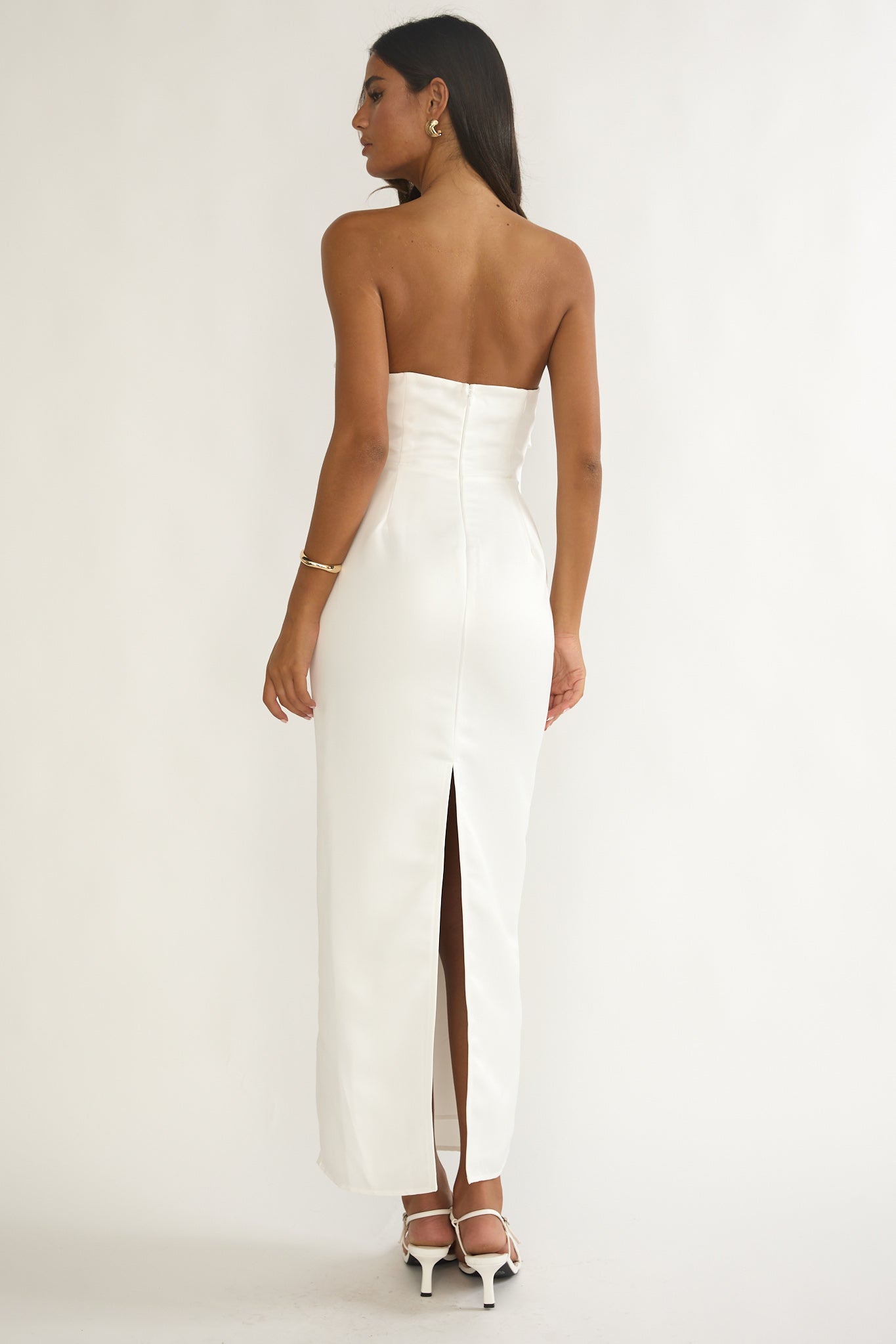 Fleur Sky Strapless Pleat Bust Maxi Dress White