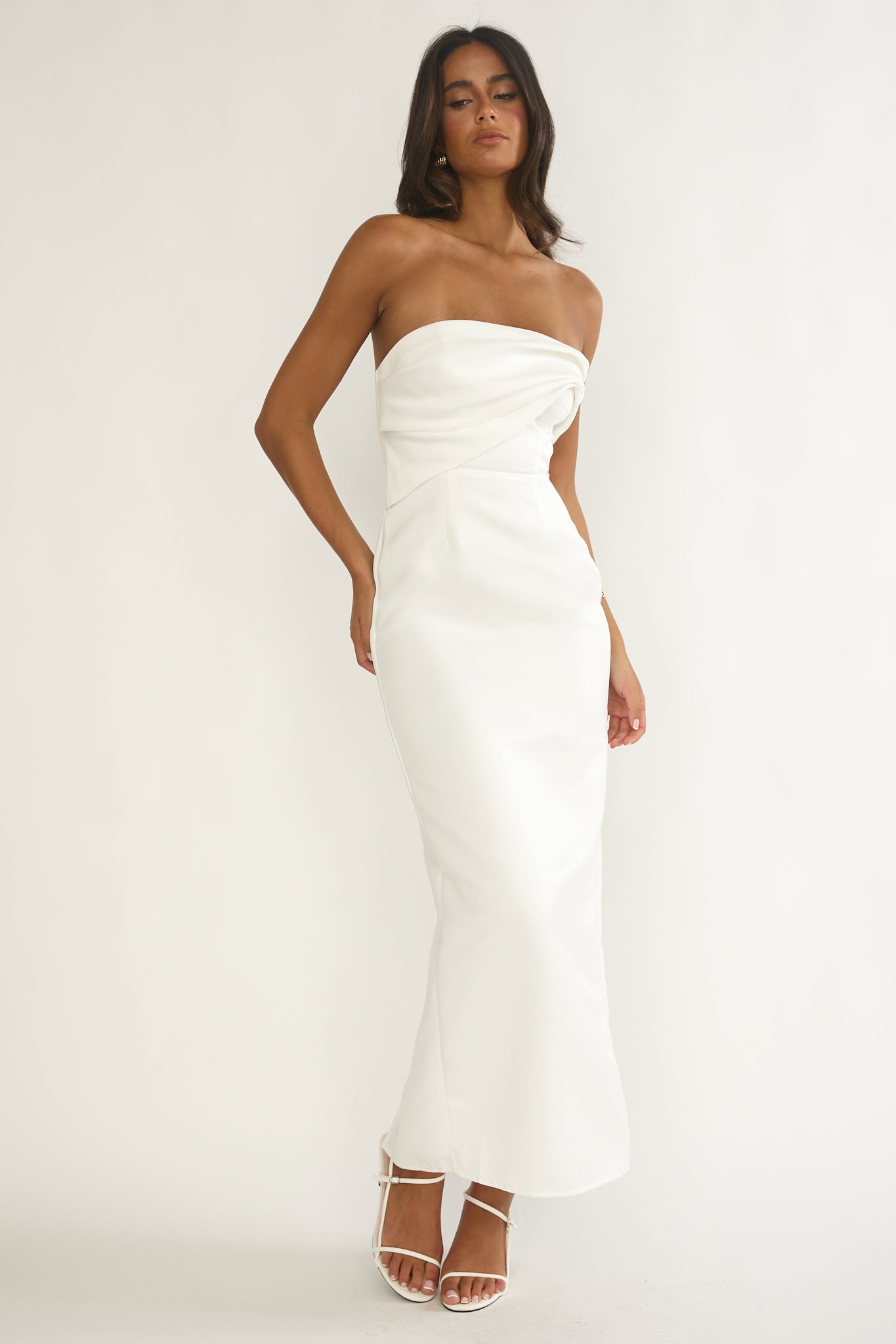 fleur maxi dress Fleur Sky Strapless Pleat Bust Maxi Dress White