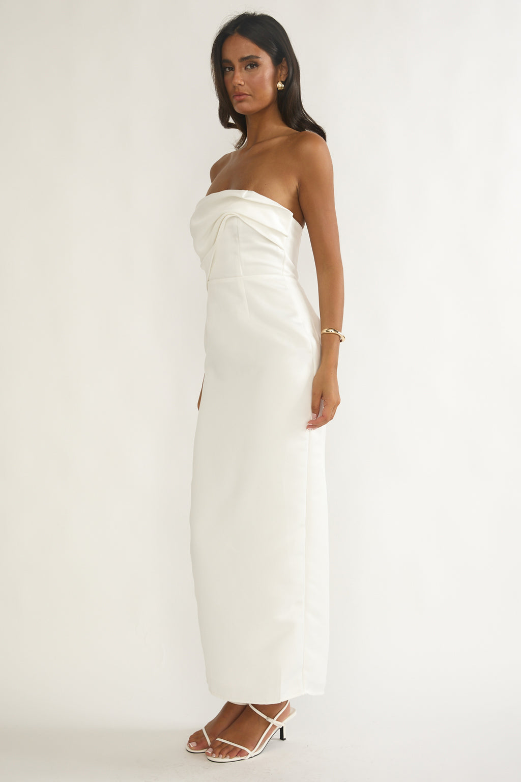 Fleur Sky Strapless Pleat Bust Maxi Dress White by Selfie Leslie
