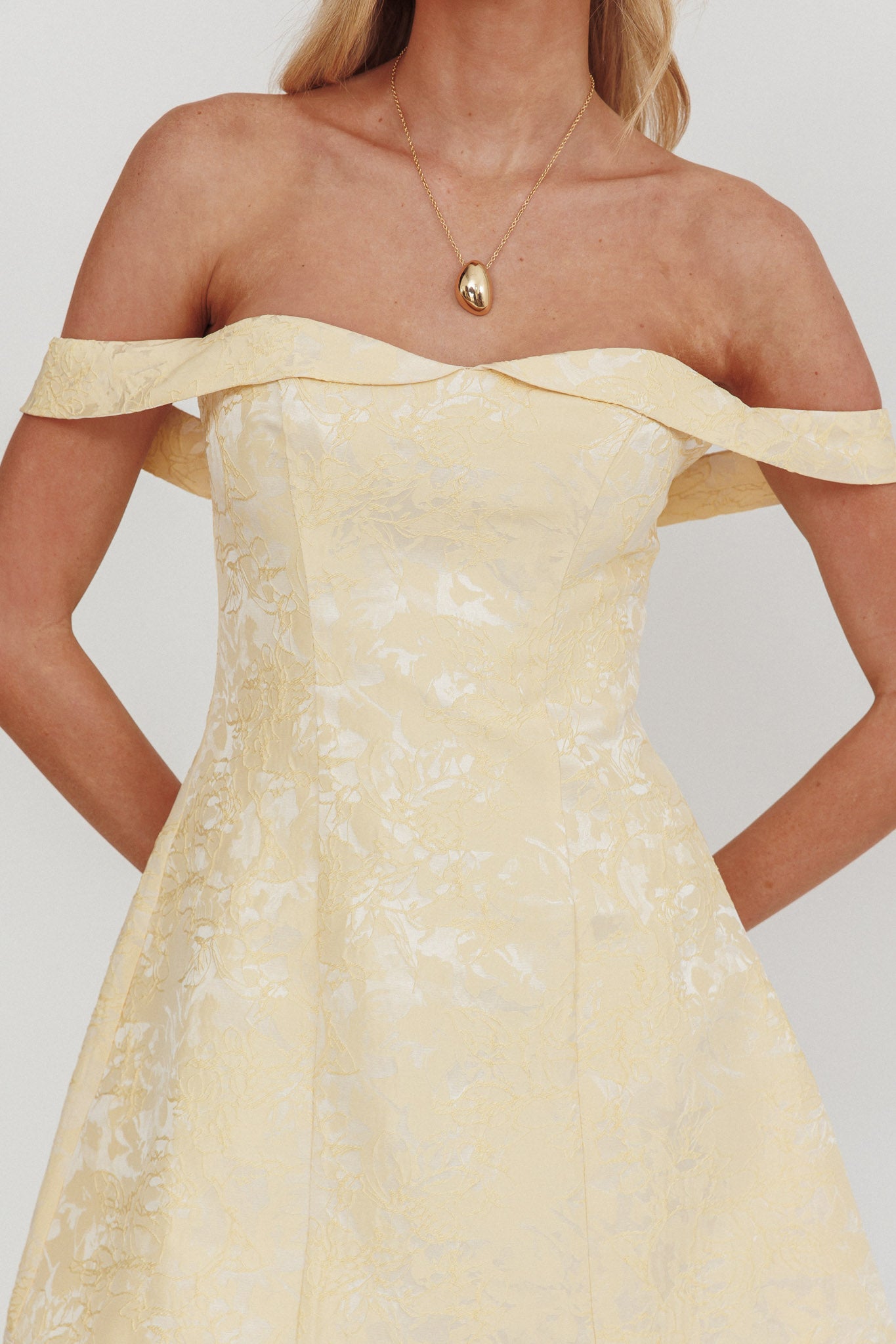 off shoulder foldover dress Mikado Off-Shoulder Foldover Mini Dress Jacquard Butter