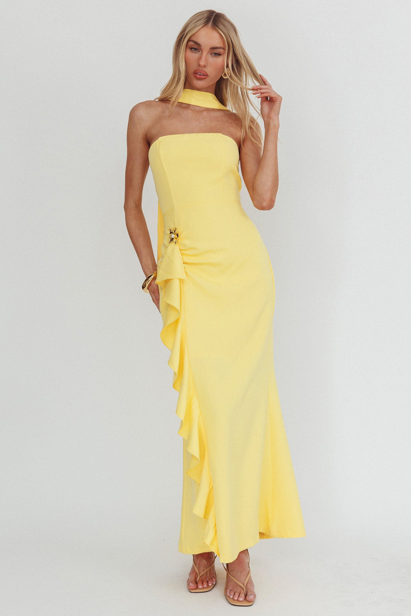 Selora Strapless Ruffle Maxi Dress Butter by Selfie Leslie