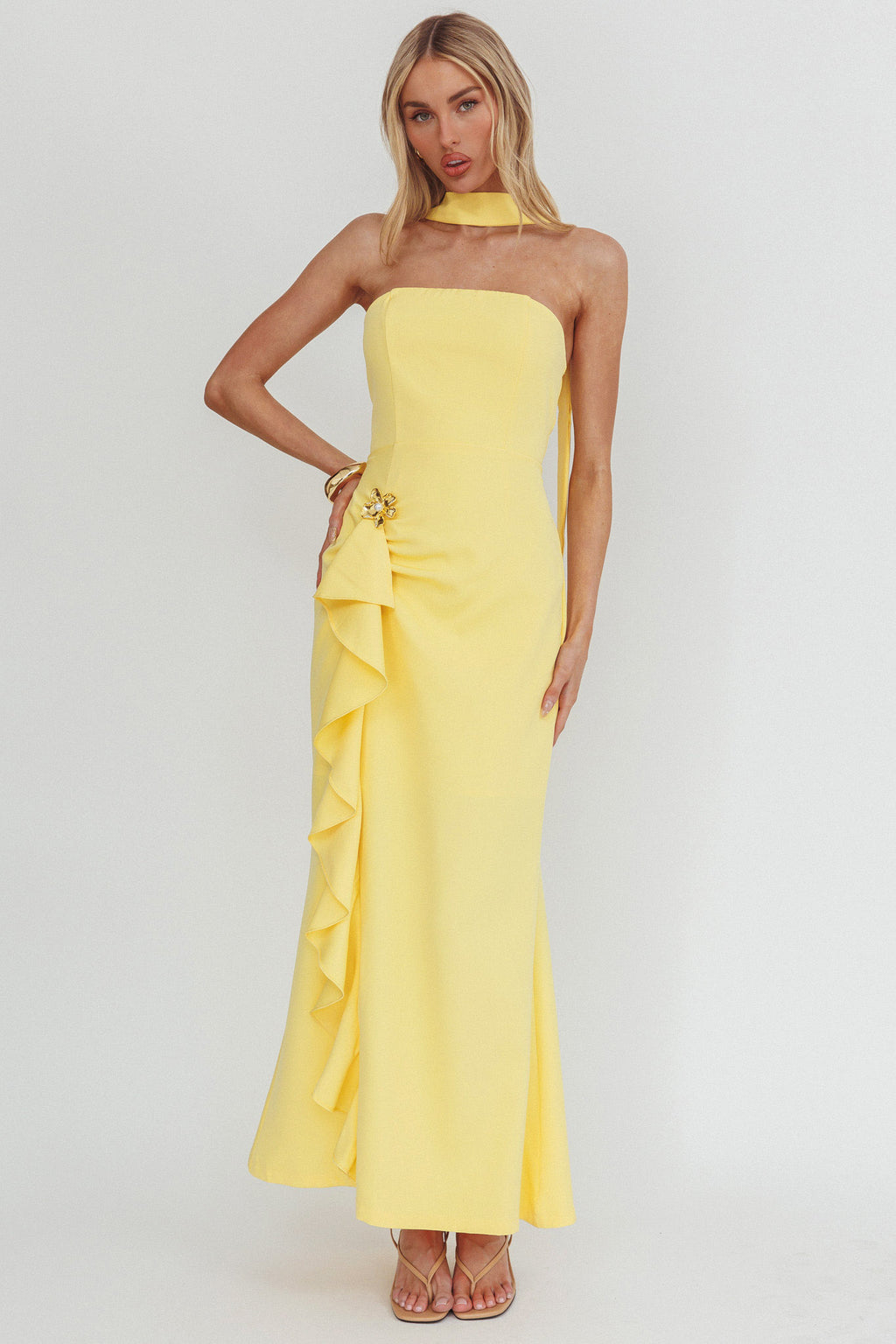 Selora Strapless Ruffle Maxi Dress Butter by Selfie Leslie