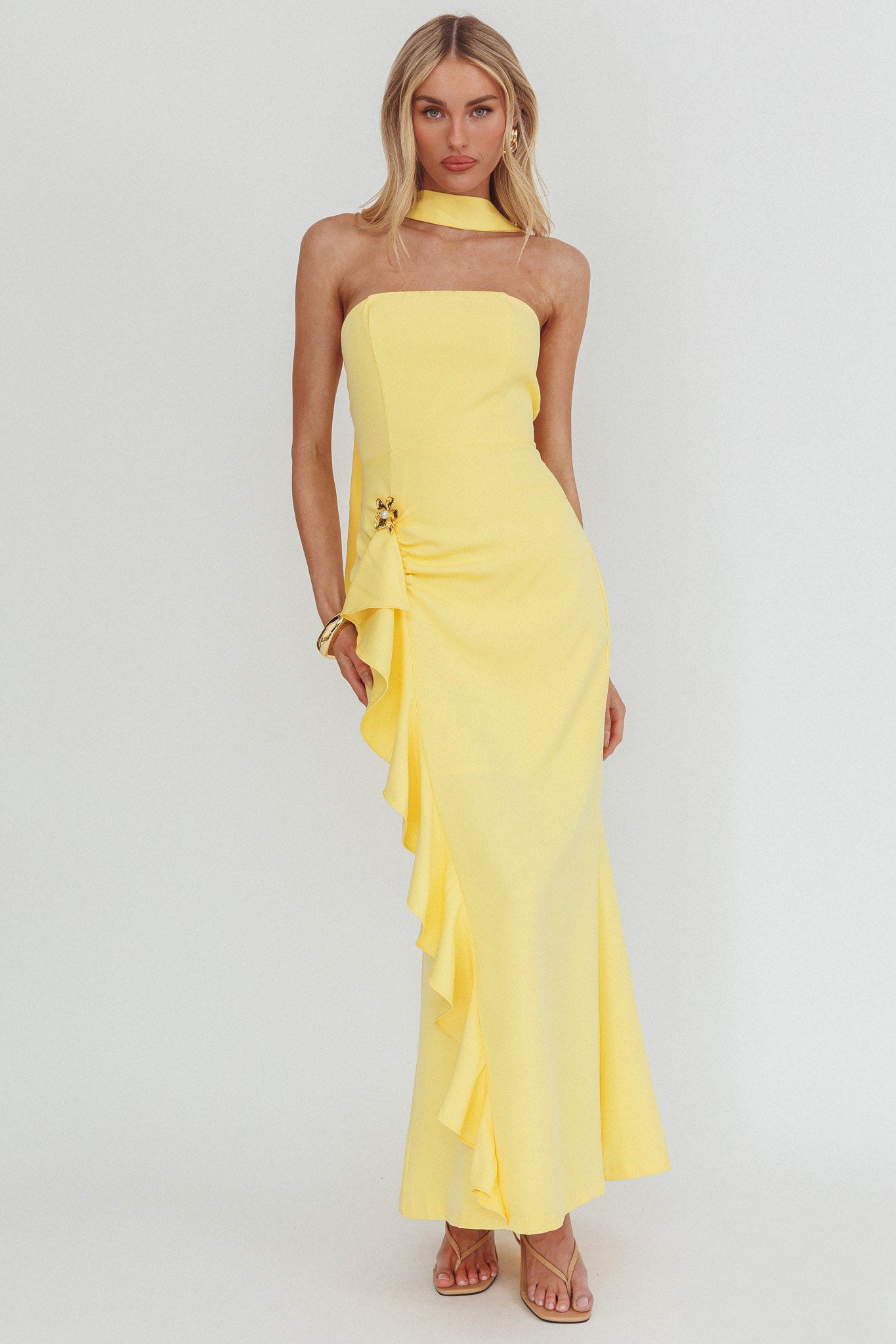 Selora Strapless Ruffle Maxi Dress Butter by Selfie Leslie