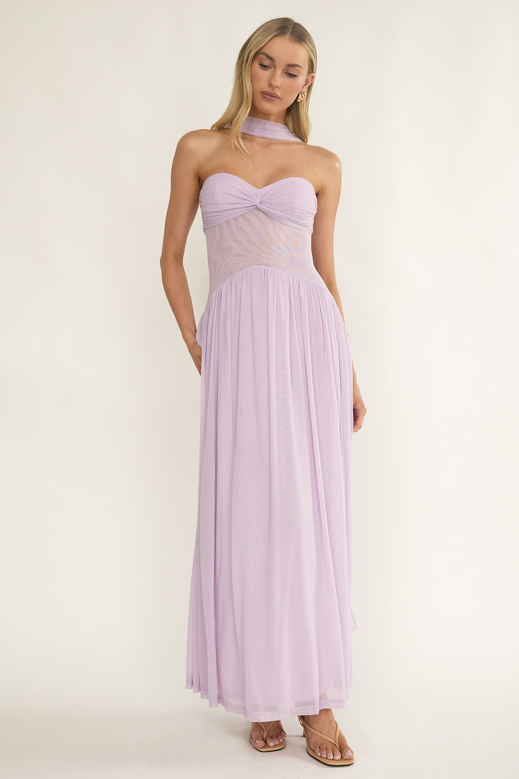 lilac cocktail dress Annita Sheer Waist Maxi Dress Lilac
