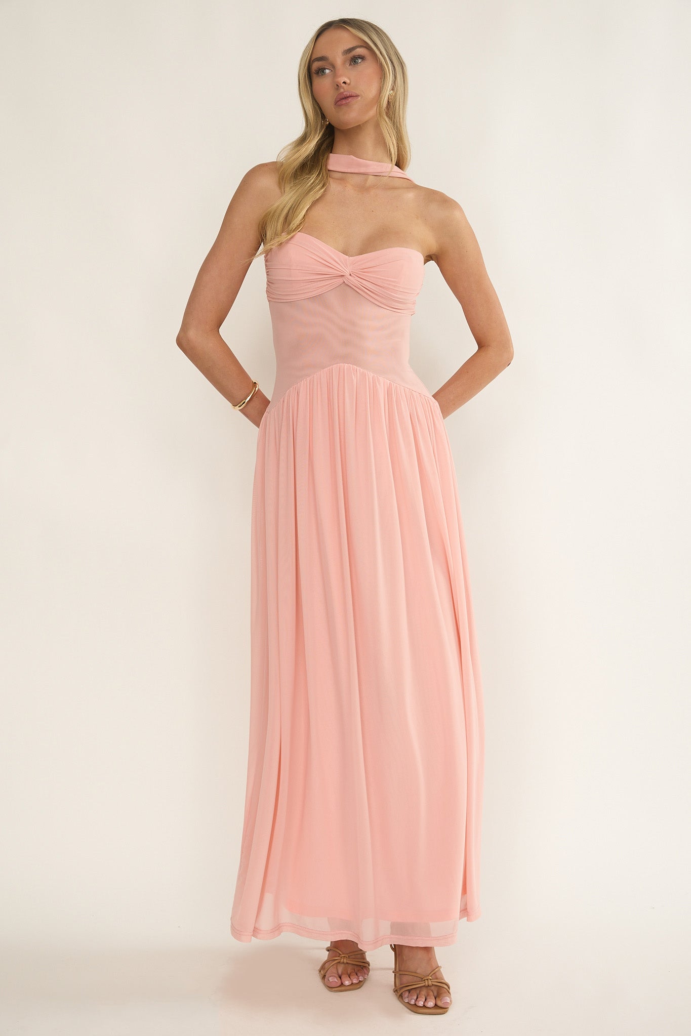 Annita Sheer Waist Maxi Dress Blush by Selfie Leslie