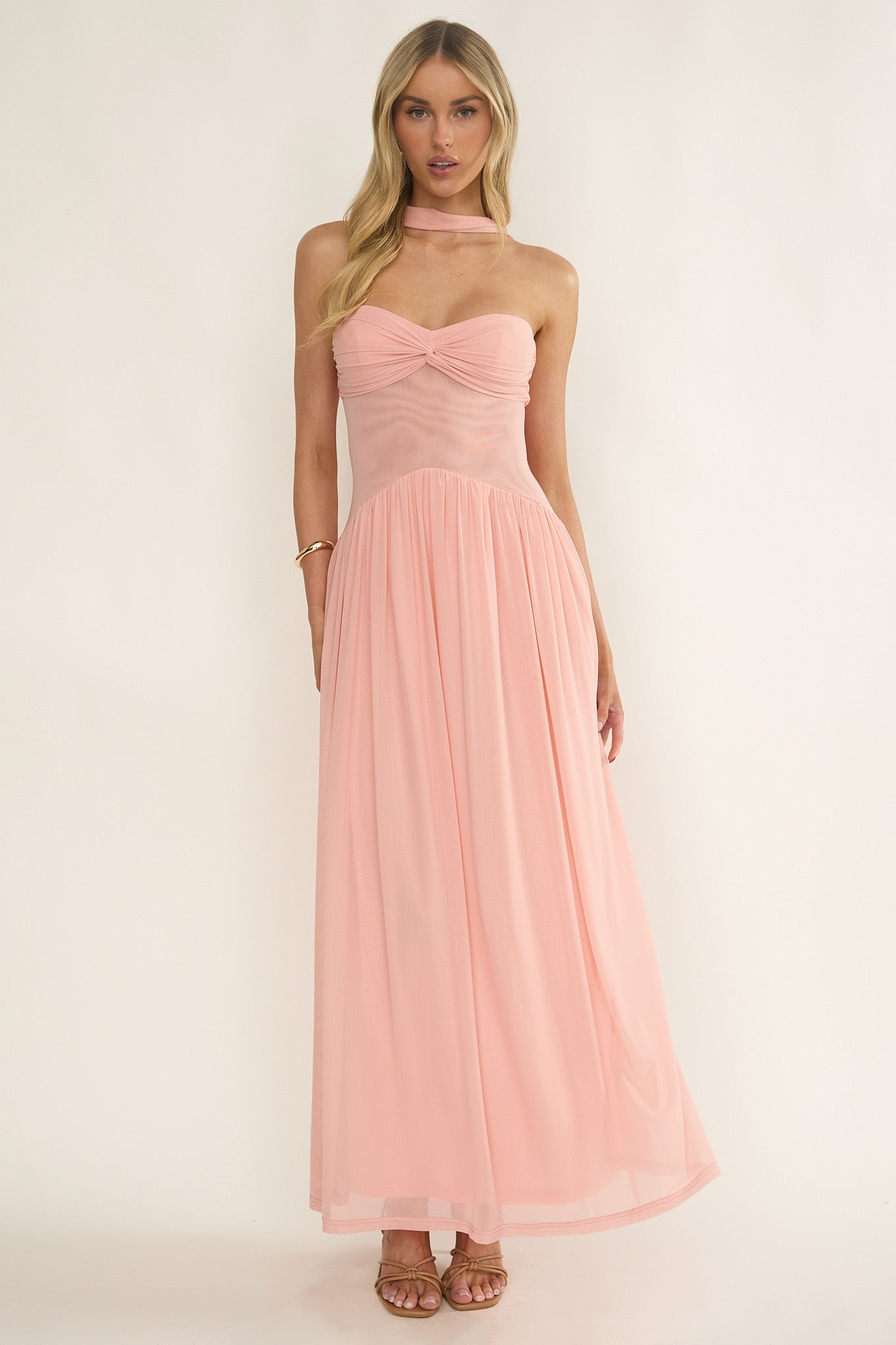 Annita Sheer Waist Maxi Dress Blush by Selfie Leslie