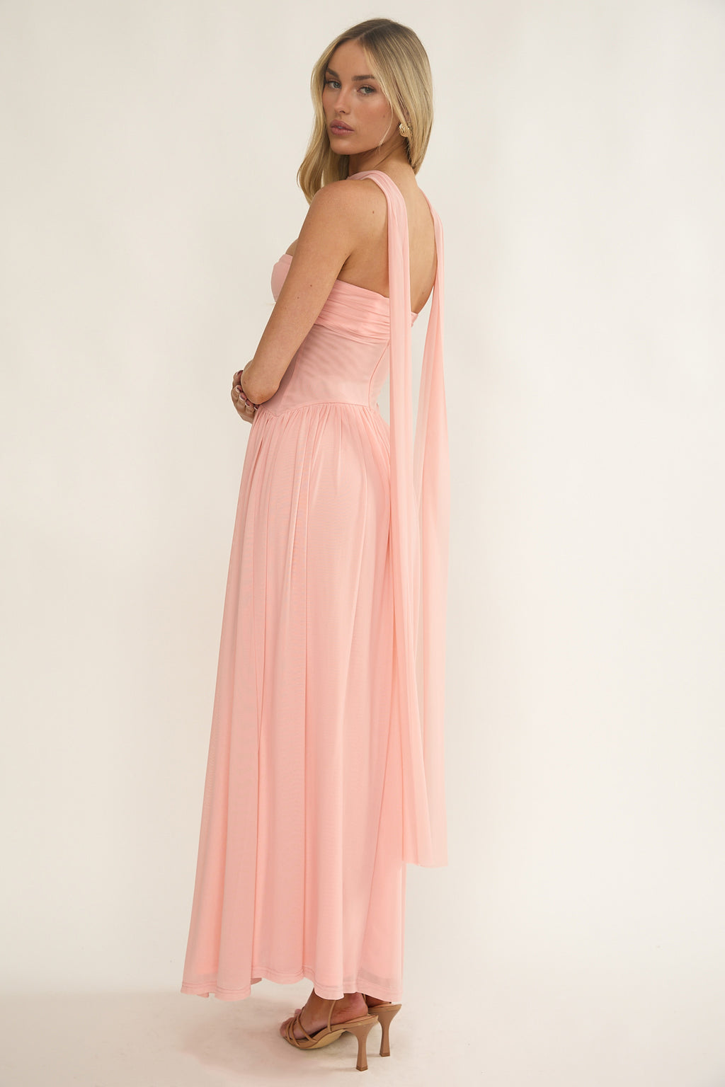 Annita Sheer Waist Maxi Dress Blush by Selfie Leslie