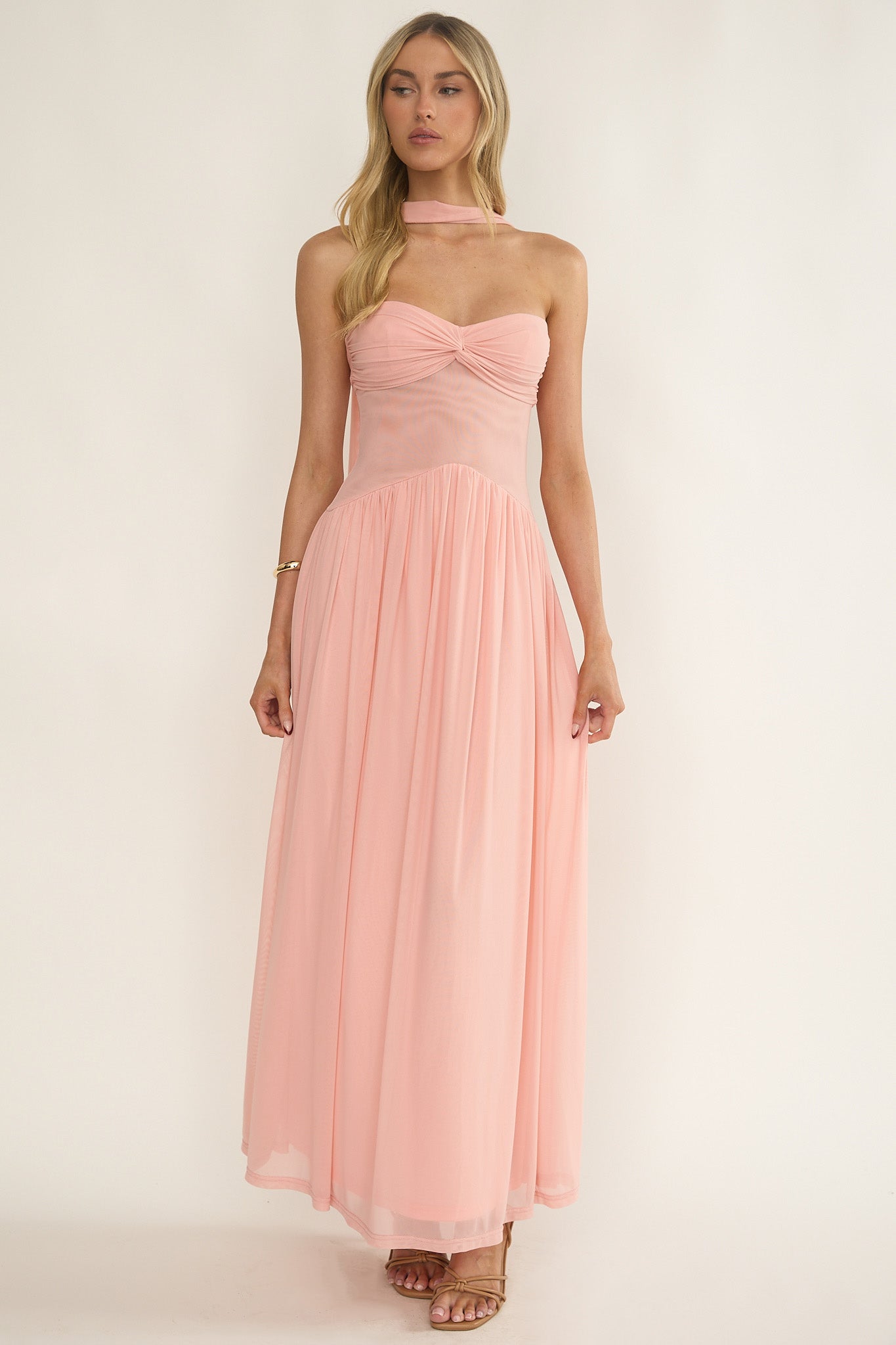 Annita Sheer Waist Maxi Dress Blush by Selfie Leslie