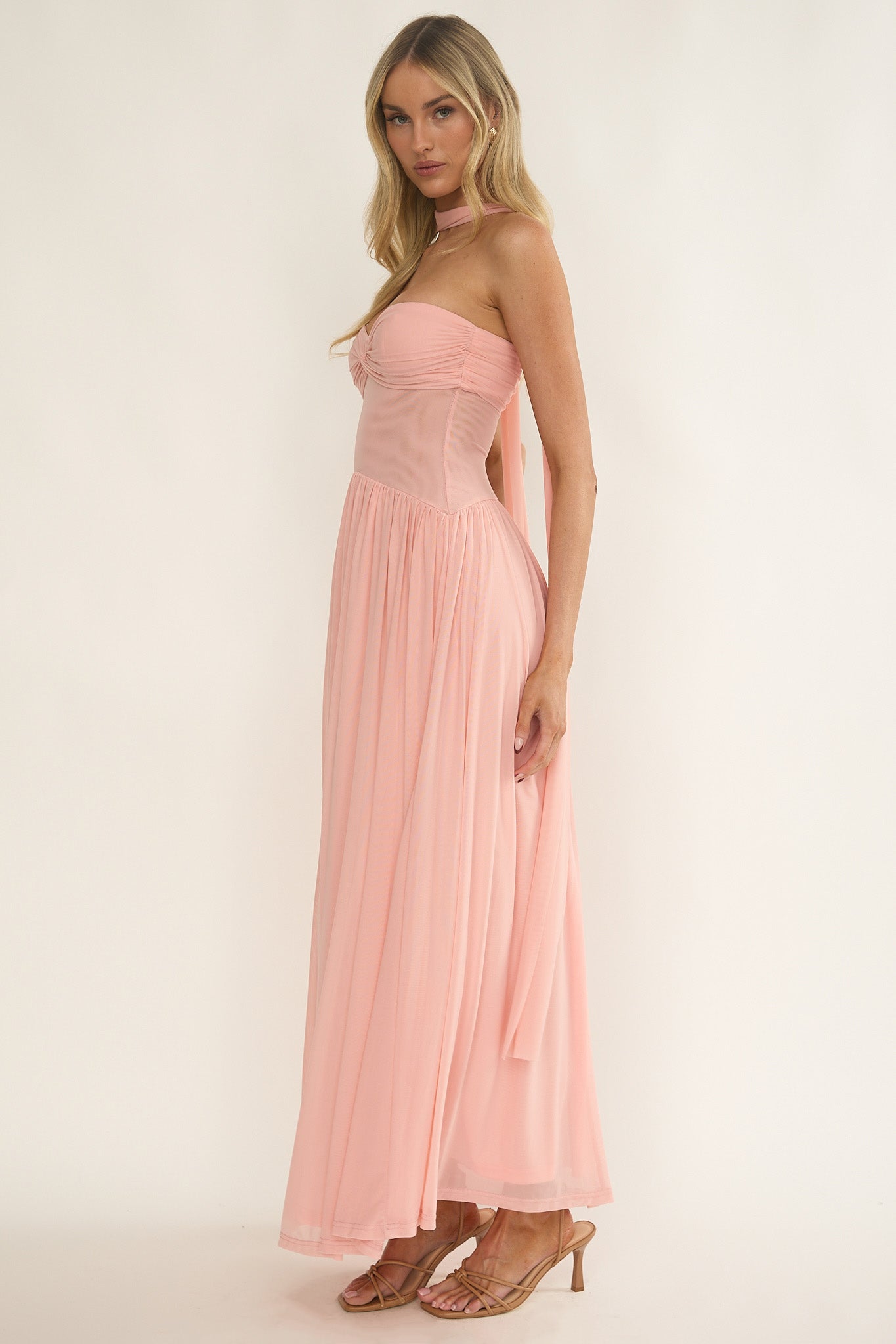 Annita Sheer Waist Maxi Dress Blush by Selfie Leslie