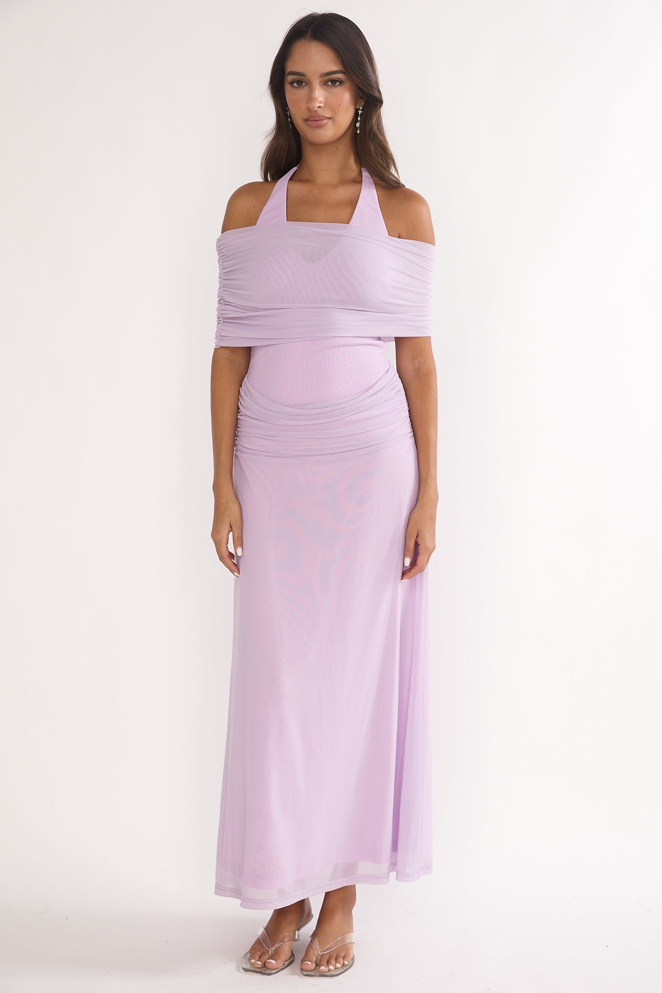 Carielle Off-Shoulder Halter Maxi Dress Lilac | Selfie Leslie