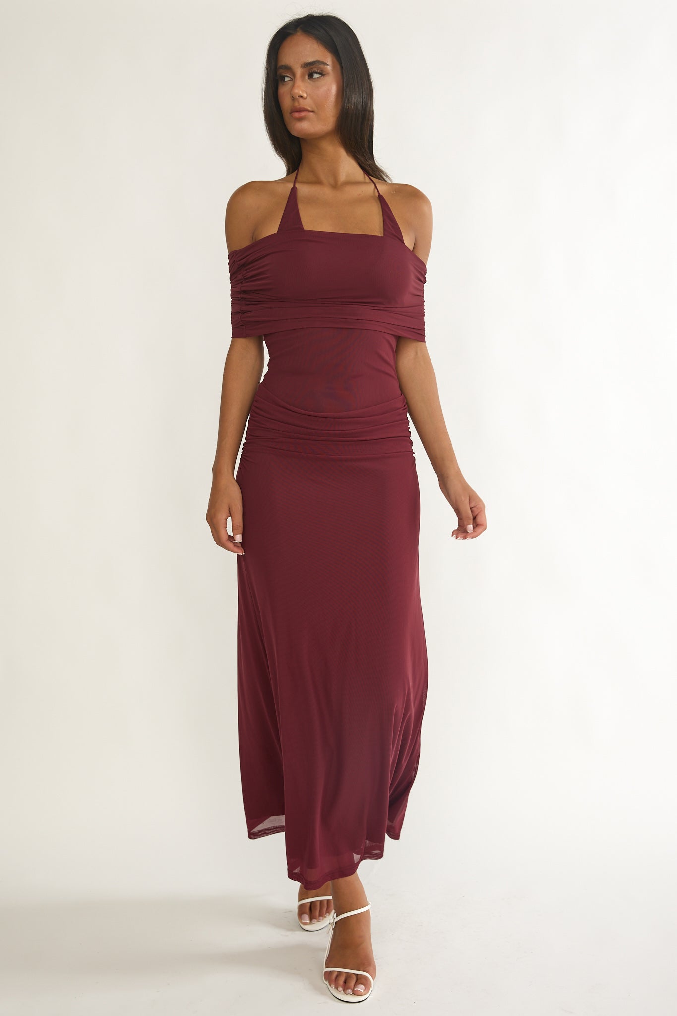chinese dress ladies The Wine Red V Neck Mesh Wrap Maxi Dress & Reviews - Wine Red - Dresses main image 0