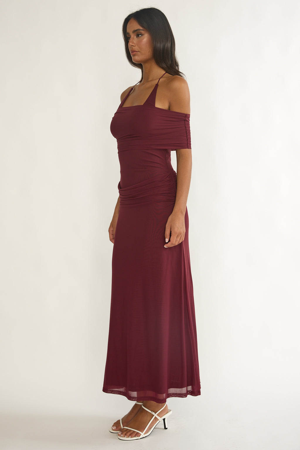 Carielle Off-Shoulder Halter Maxi Dress Wine by Selfie Leslie