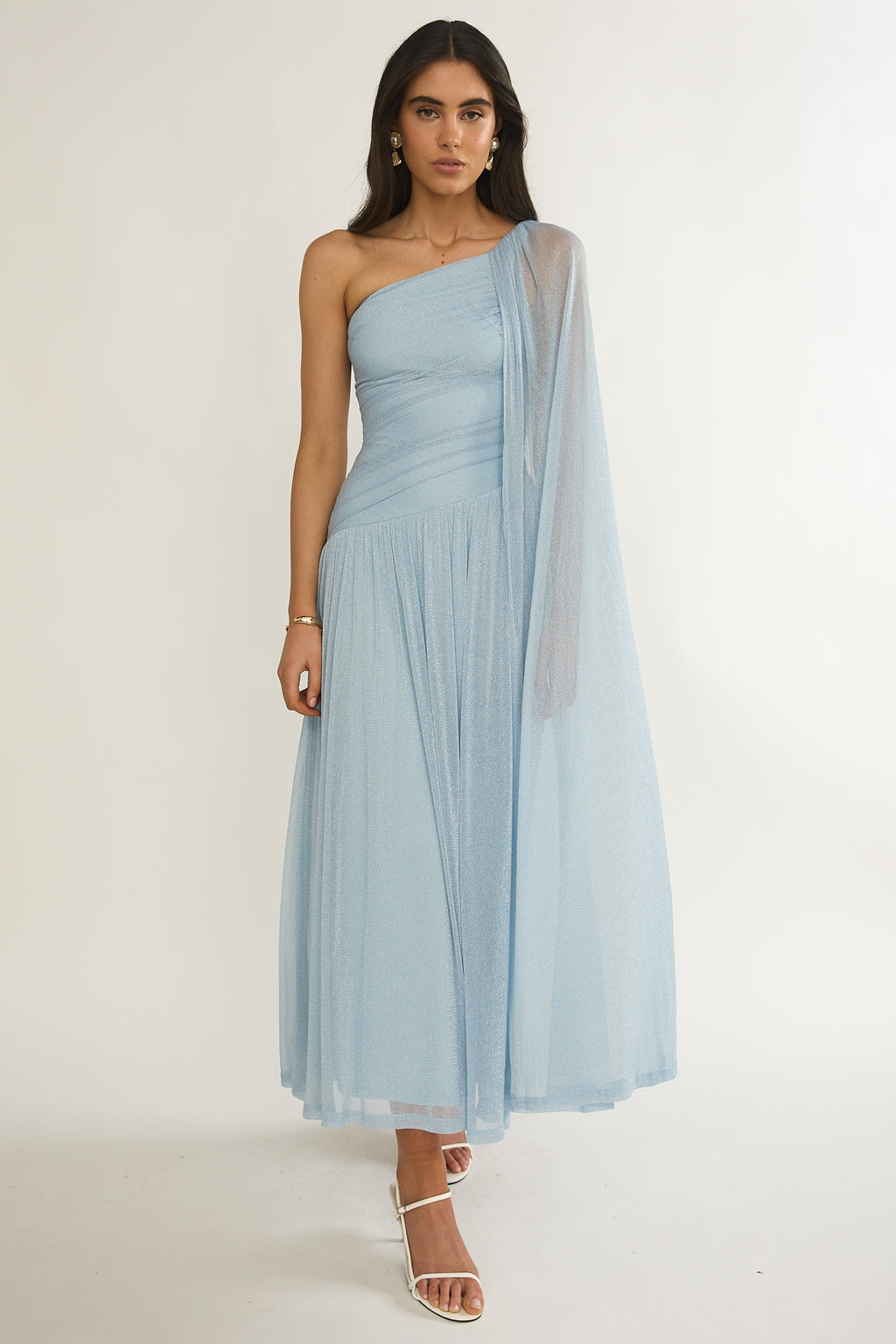 Zorina One-Shoulder Drape Maxi Dress Blue by Selfie Leslie
