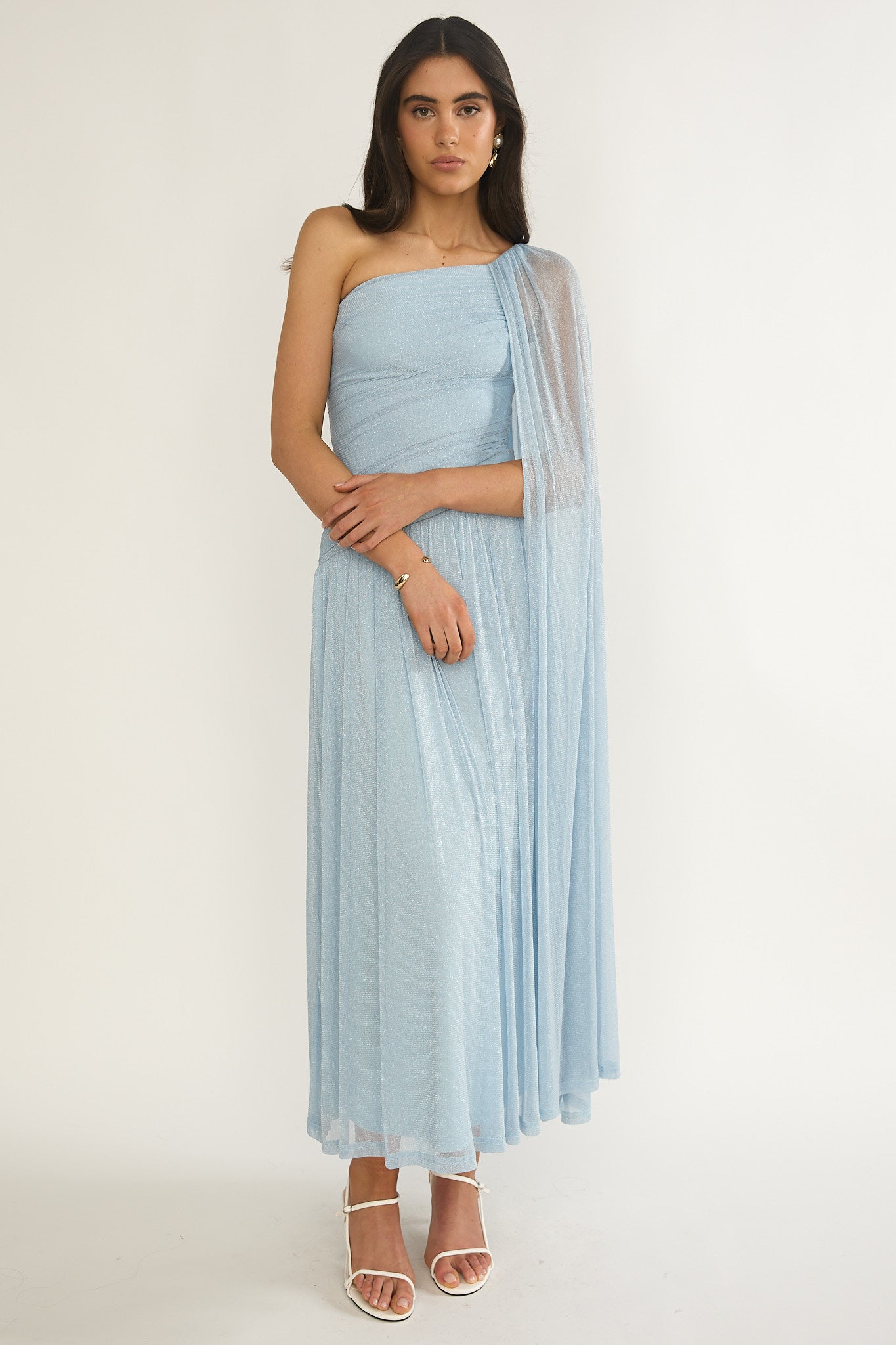 Zorina One-Shoulder Drape Maxi Dress Blue by Selfie Leslie