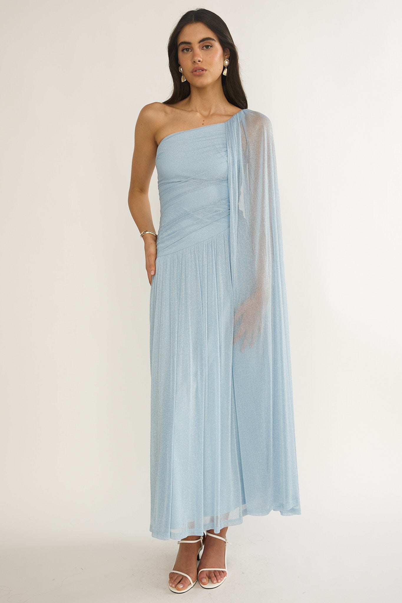 Zorina One-Shoulder Drape Maxi Dress Blue by Selfie Leslie