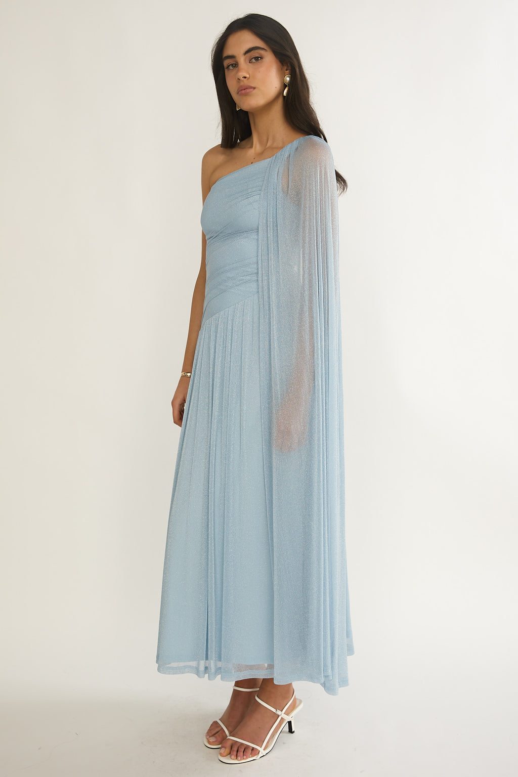 Zorina One-Shoulder Drape Maxi Dress Blue by Selfie Leslie
