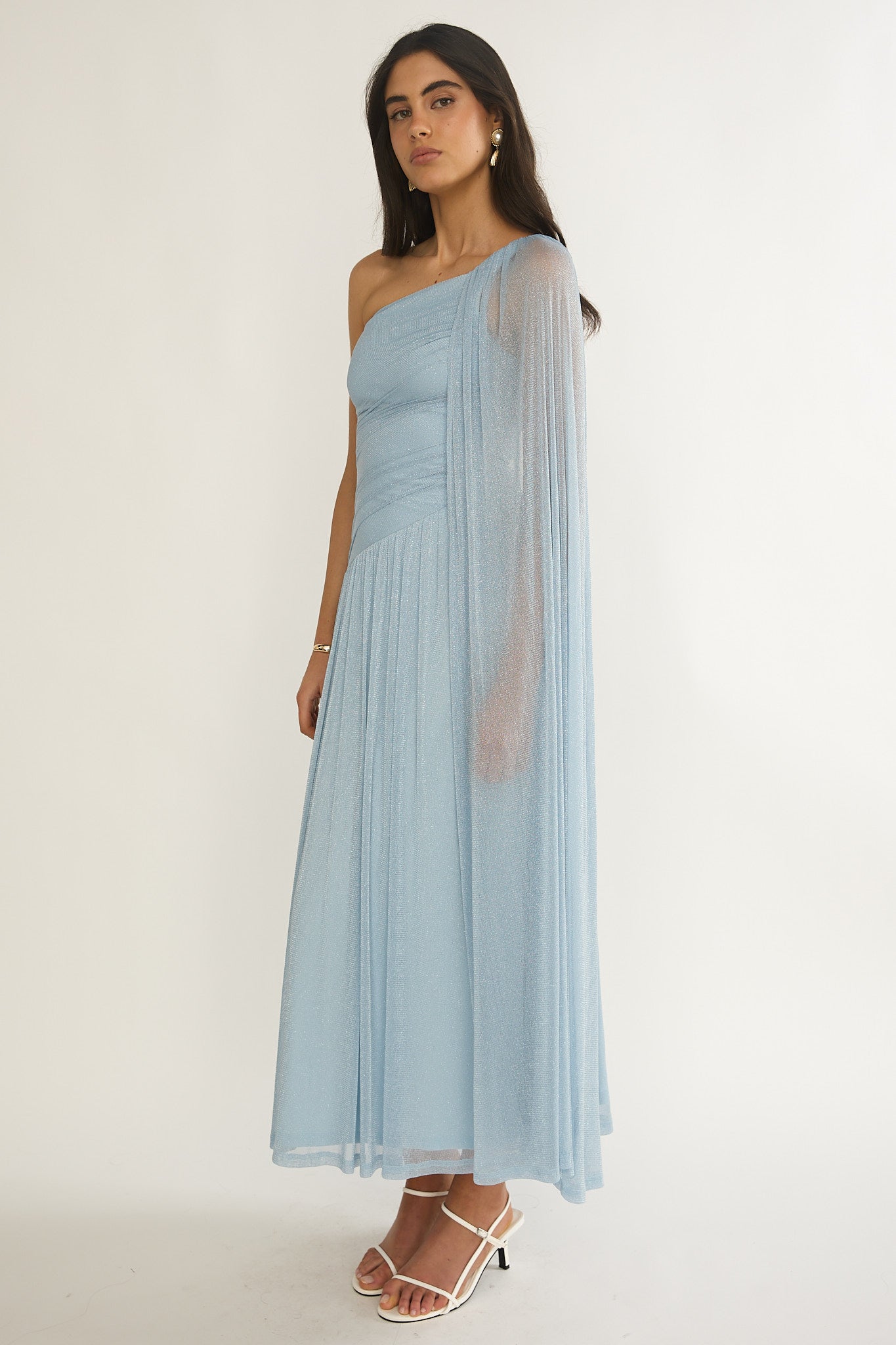 Zorina One-Shoulder Drape Maxi Dress Blue by Selfie Leslie