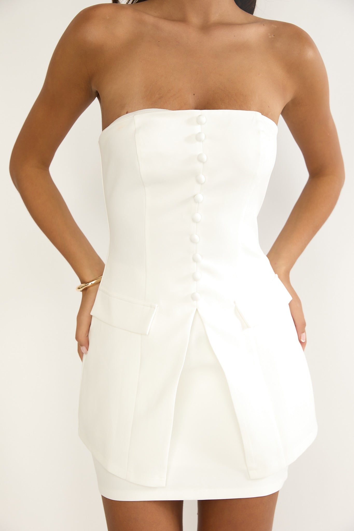 Ilara Strapless Longline Top White by Selfie Leslie