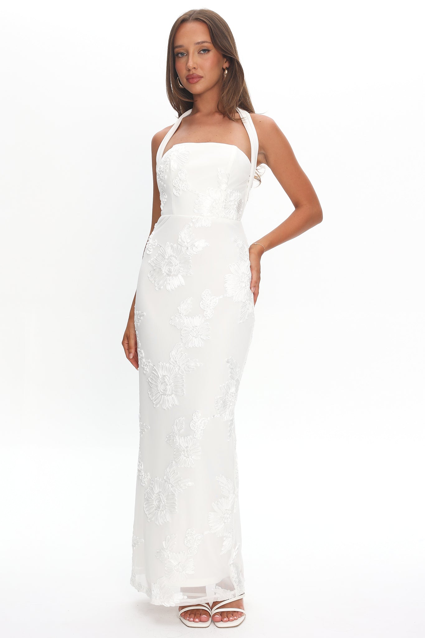 embellished maxi dress white Serenya Halterneck Embellished Maxi Dress White– Selfie Leslie