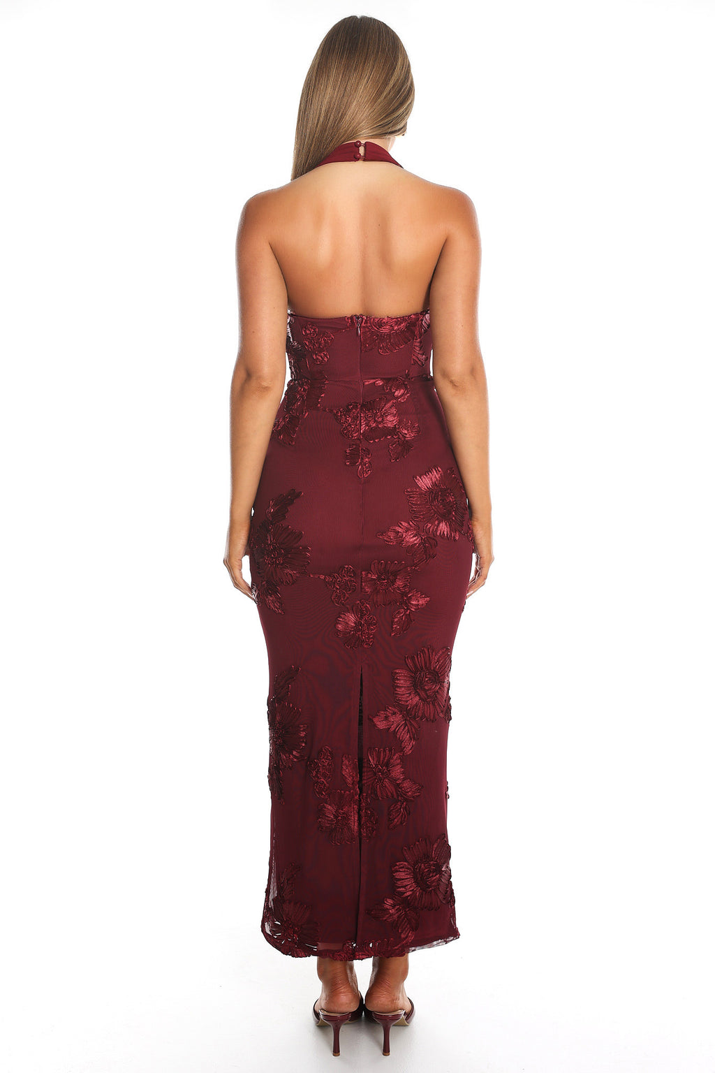 Serenya Halterneck Embellished Maxi Dress Wine