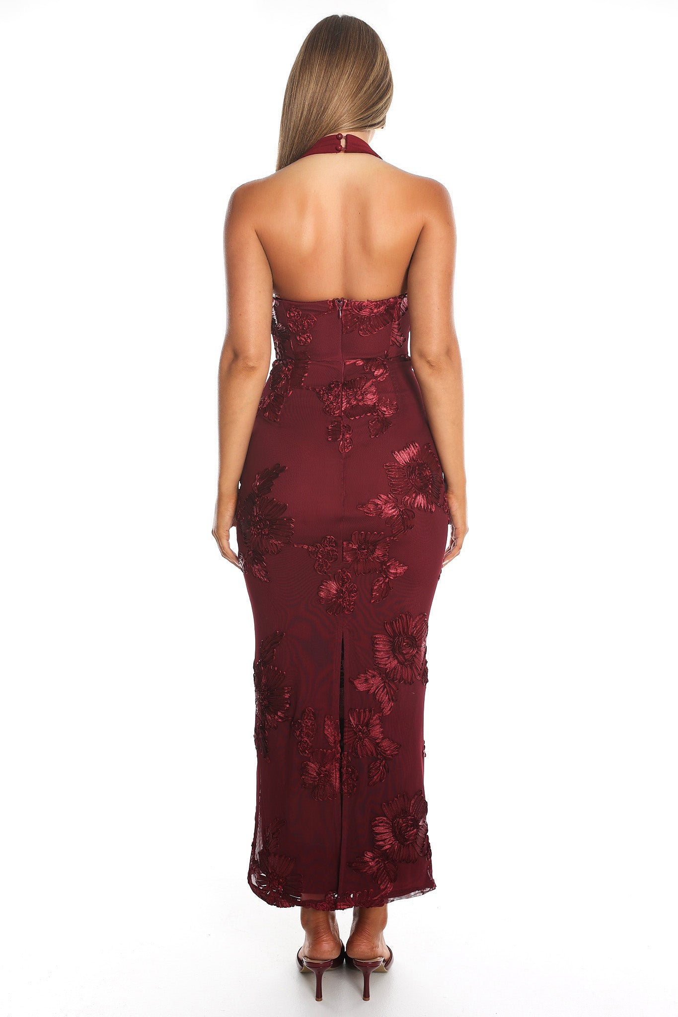 Serenya Halterneck Embellished Maxi Dress Wine