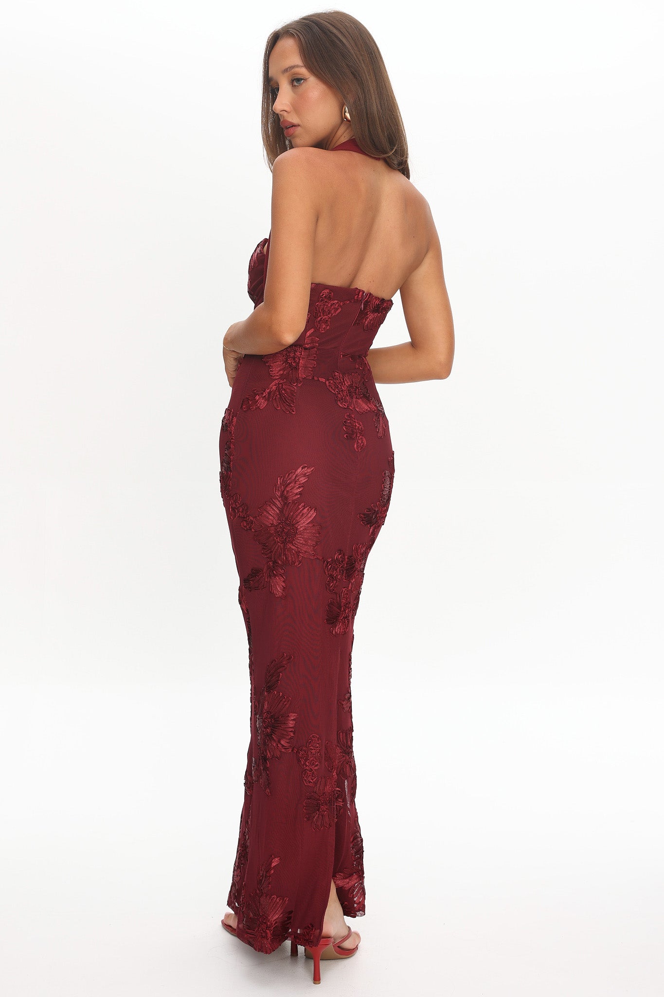 Serenya Halterneck Embellished Maxi Dress Wine - XS Serenya Halterneck Embellished Maxi Dress Wine - XS