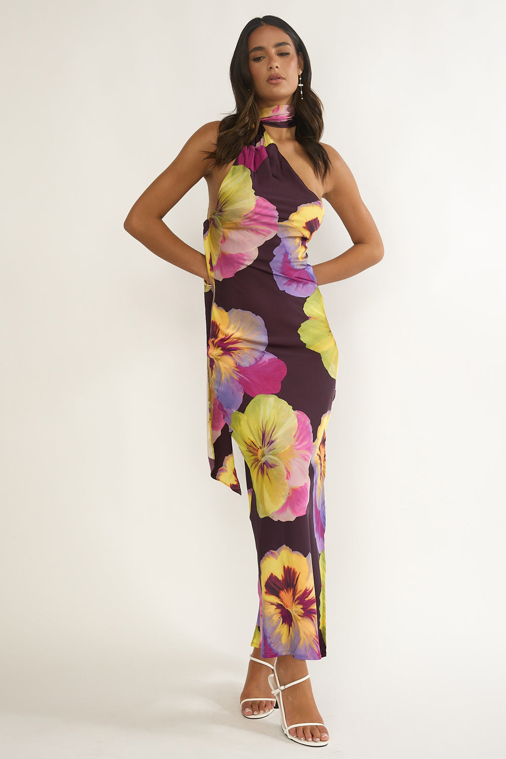 Ilyse Open Cowl Back Maxi Dress Pansies Plum by Selfie Leslie