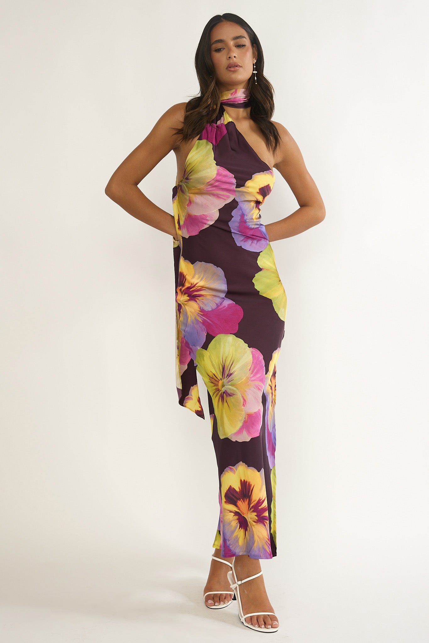 Ilyse Open Cowl Back Maxi Dress Pansies Plum by Selfie Leslie