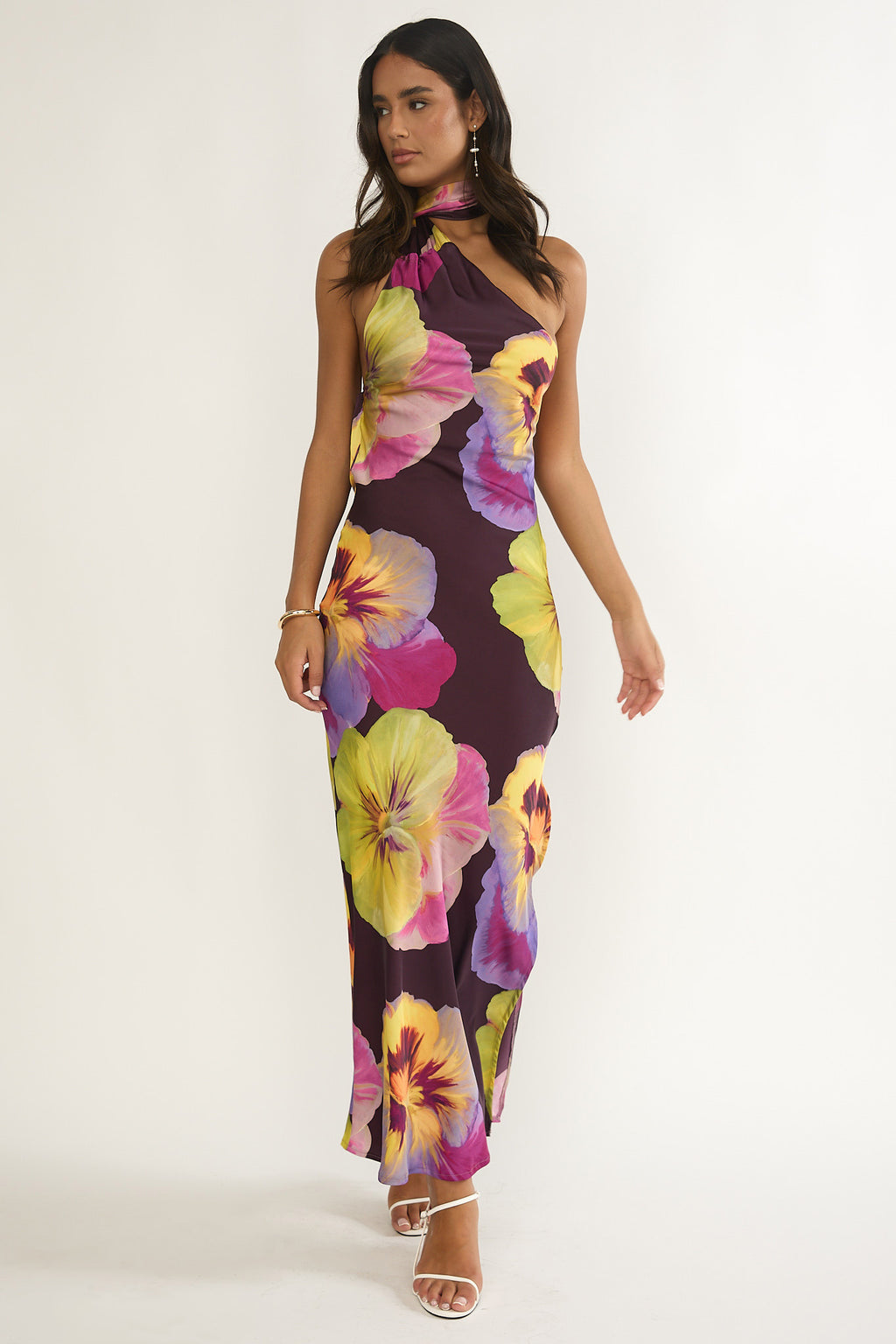 Ilyse Open Cowl Back Maxi Dress Pansies Plum by Selfie Leslie