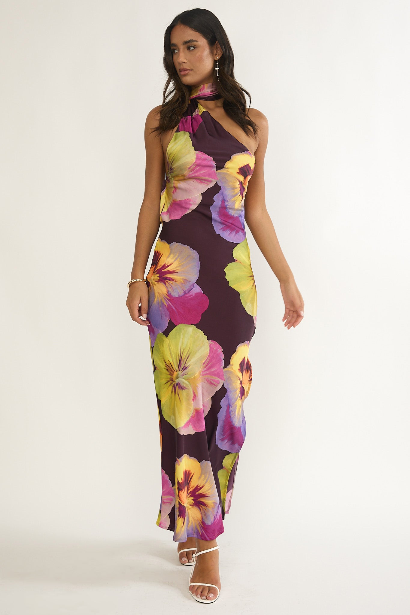 Ilyse Open Cowl Back Maxi Dress Pansies Plum by Selfie Leslie