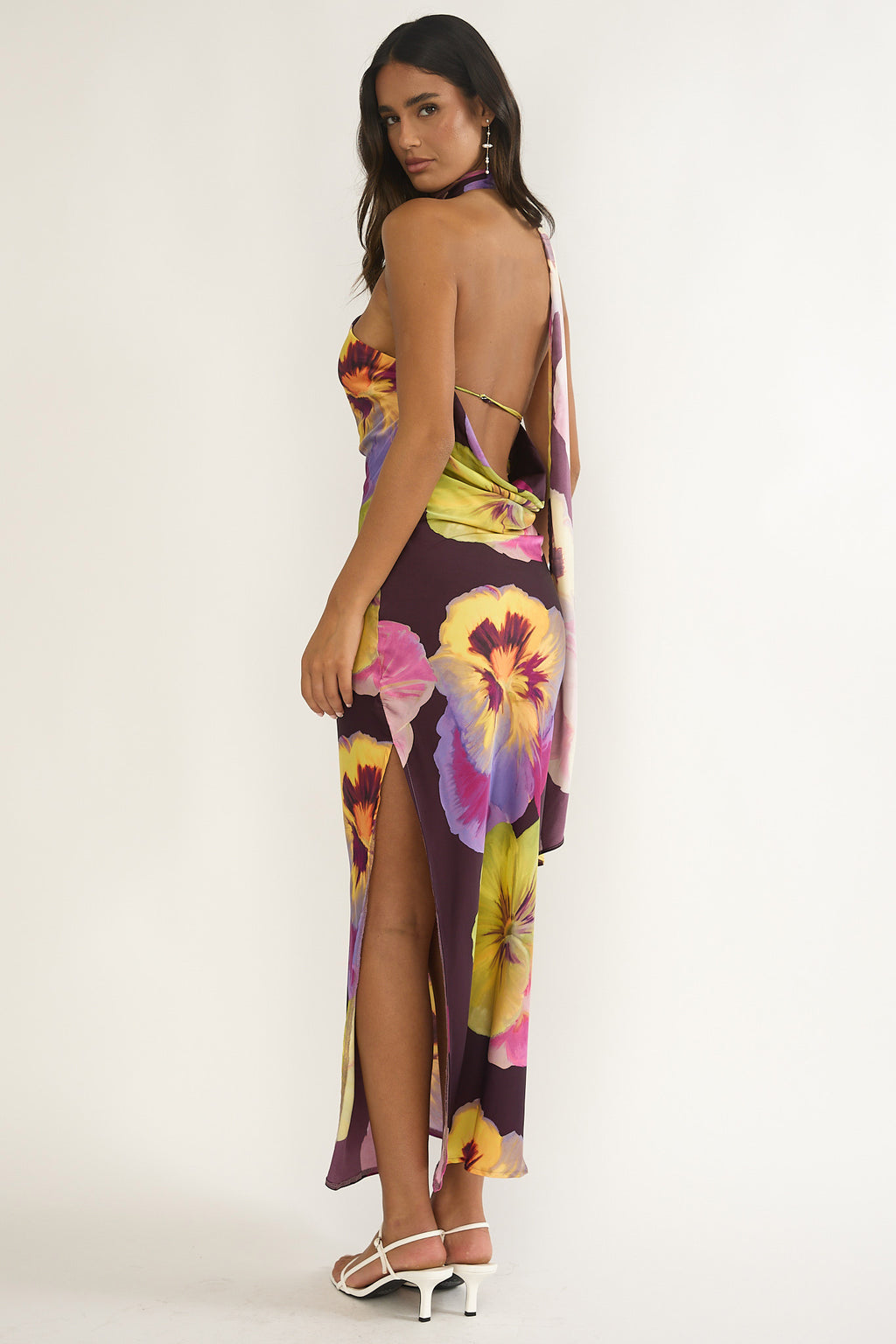 Ilyse Open Cowl Back Maxi Dress Pansies Plum by Selfie Leslie