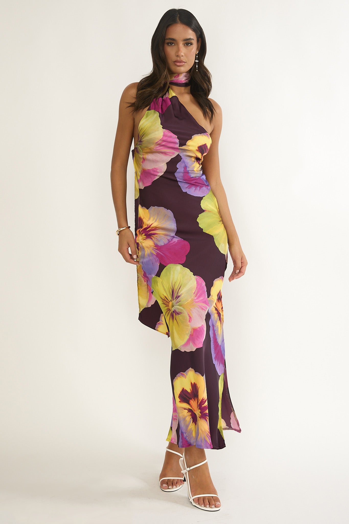 Ilyse Open Cowl Back Maxi Dress Pansies Plum by Selfie Leslie