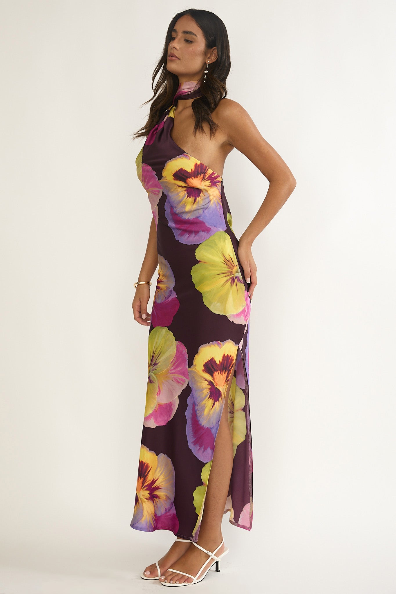 Ilyse Open Cowl Back Maxi Dress Pansies Plum by Selfie Leslie