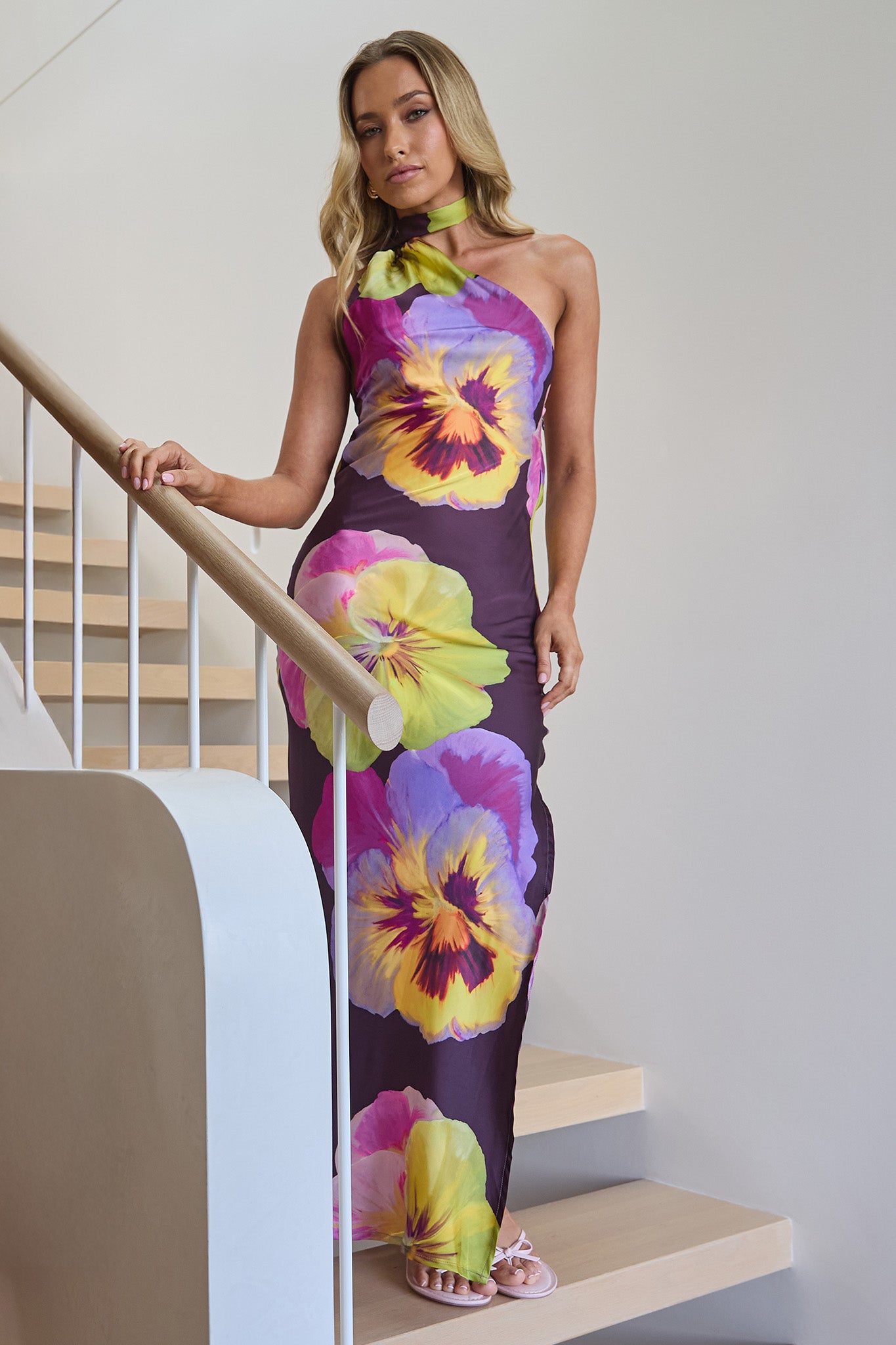 Ilyse Open Cowl Back Maxi Dress Pansies Plum