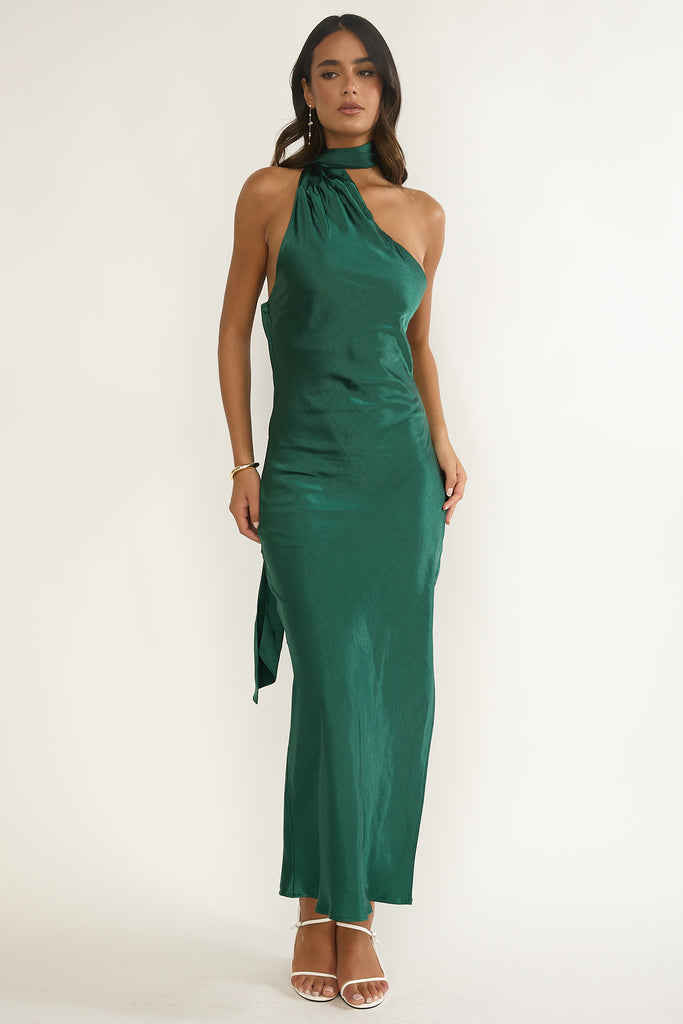 Formal Dress Dessy Criss Cross High Neck Bridesmaid Dress Fitted Long Satin  Halter Slit Dress By