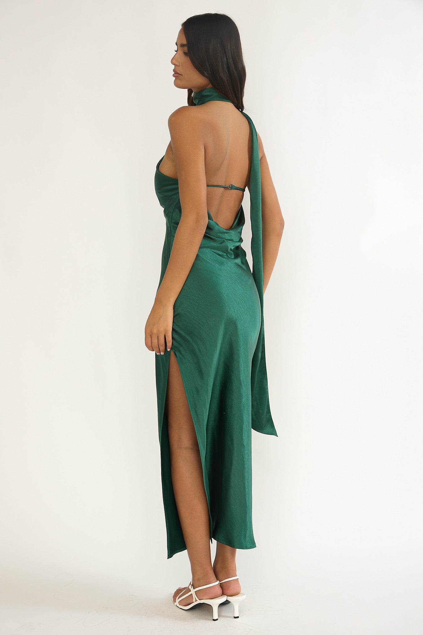 Shop the Rionna Open Cowl Back Maxi Dress Forest Green