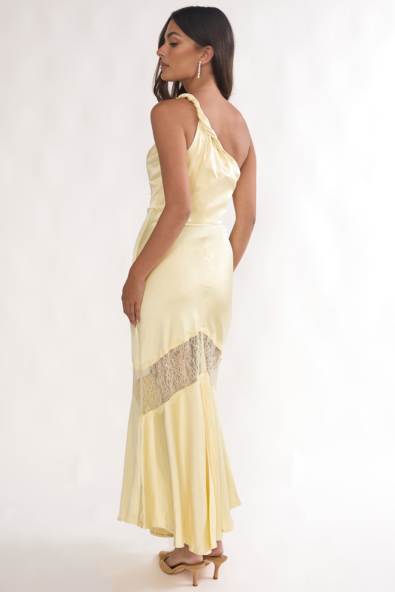 Avielle Lace Trim One-Shoulder Maxi Dress Butter by Selfie Leslie