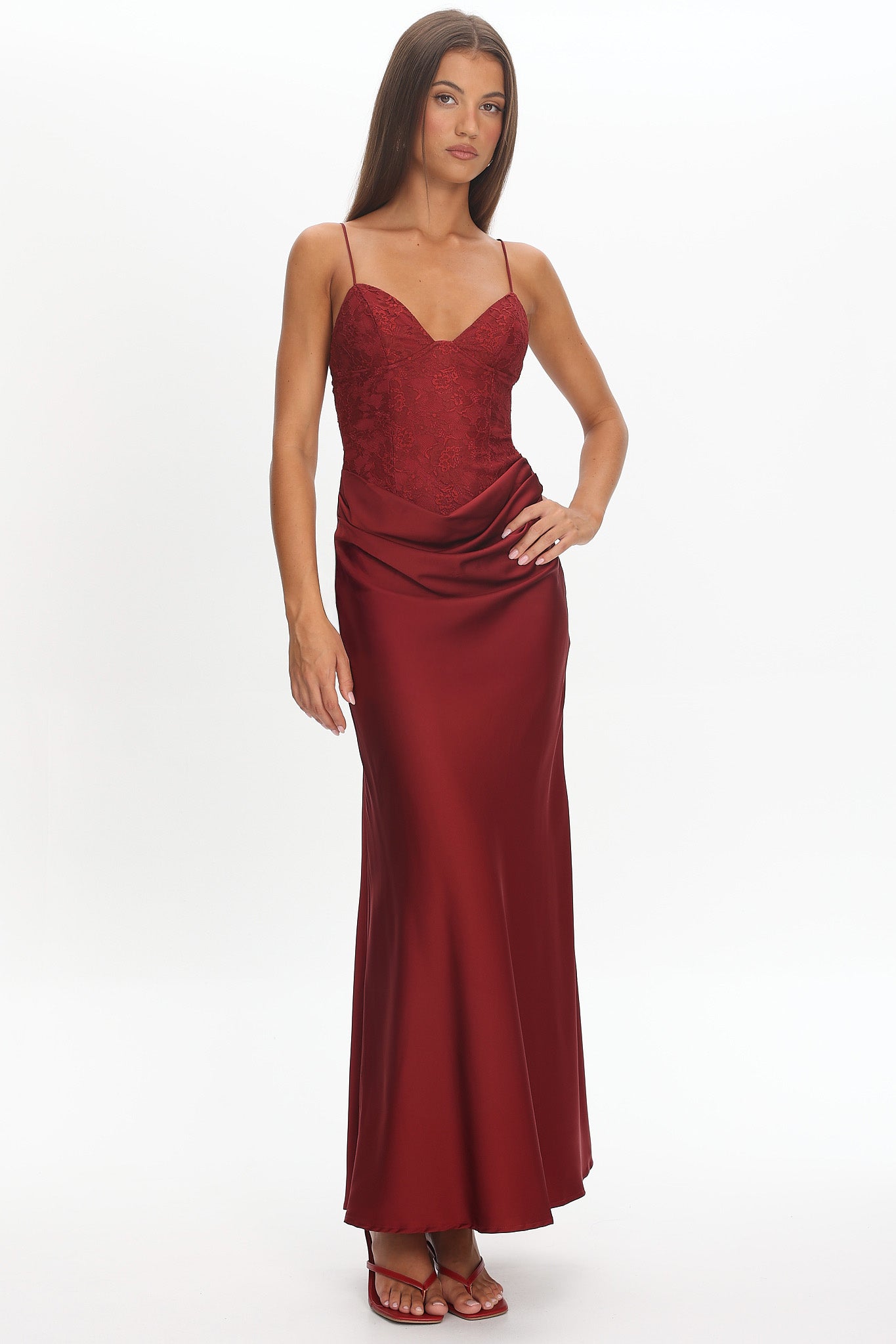 Faelis Draped Waist Maxi Dress Wine - XL Faelis Draped Waist Maxi Dress Wine - XL