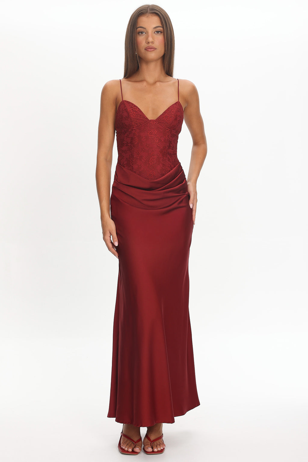 Faelis Draped Waist Maxi Dress Wine by Selfie Leslie