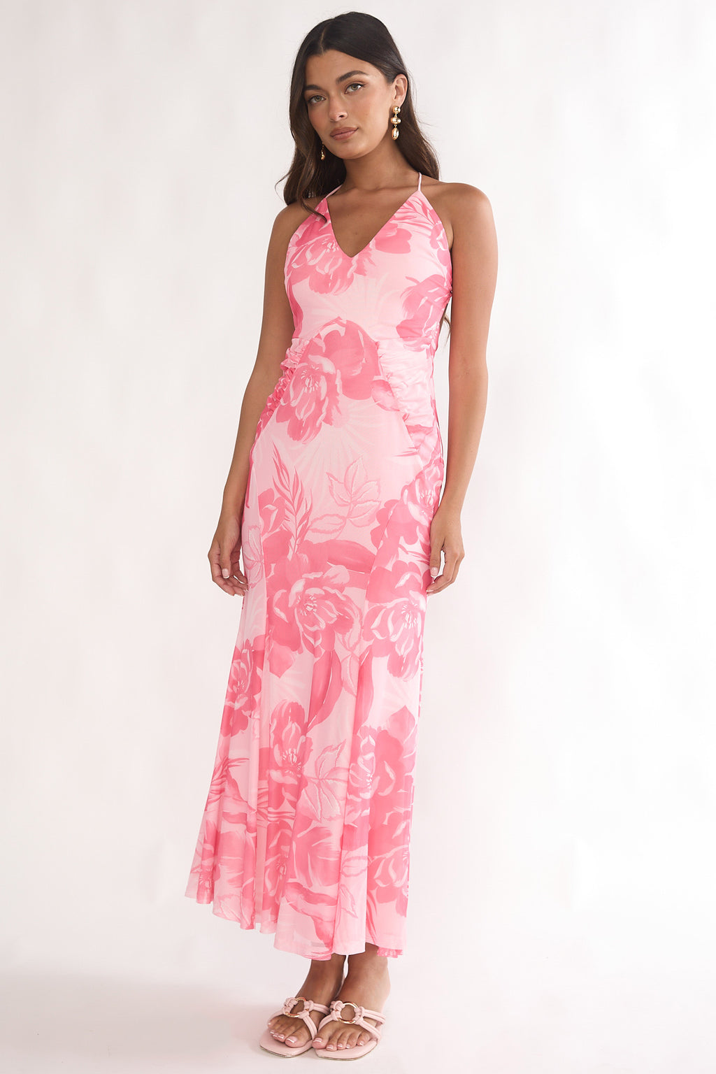 Meloria Low Back Maxi Dress Floral Pink by Selfie Leslie